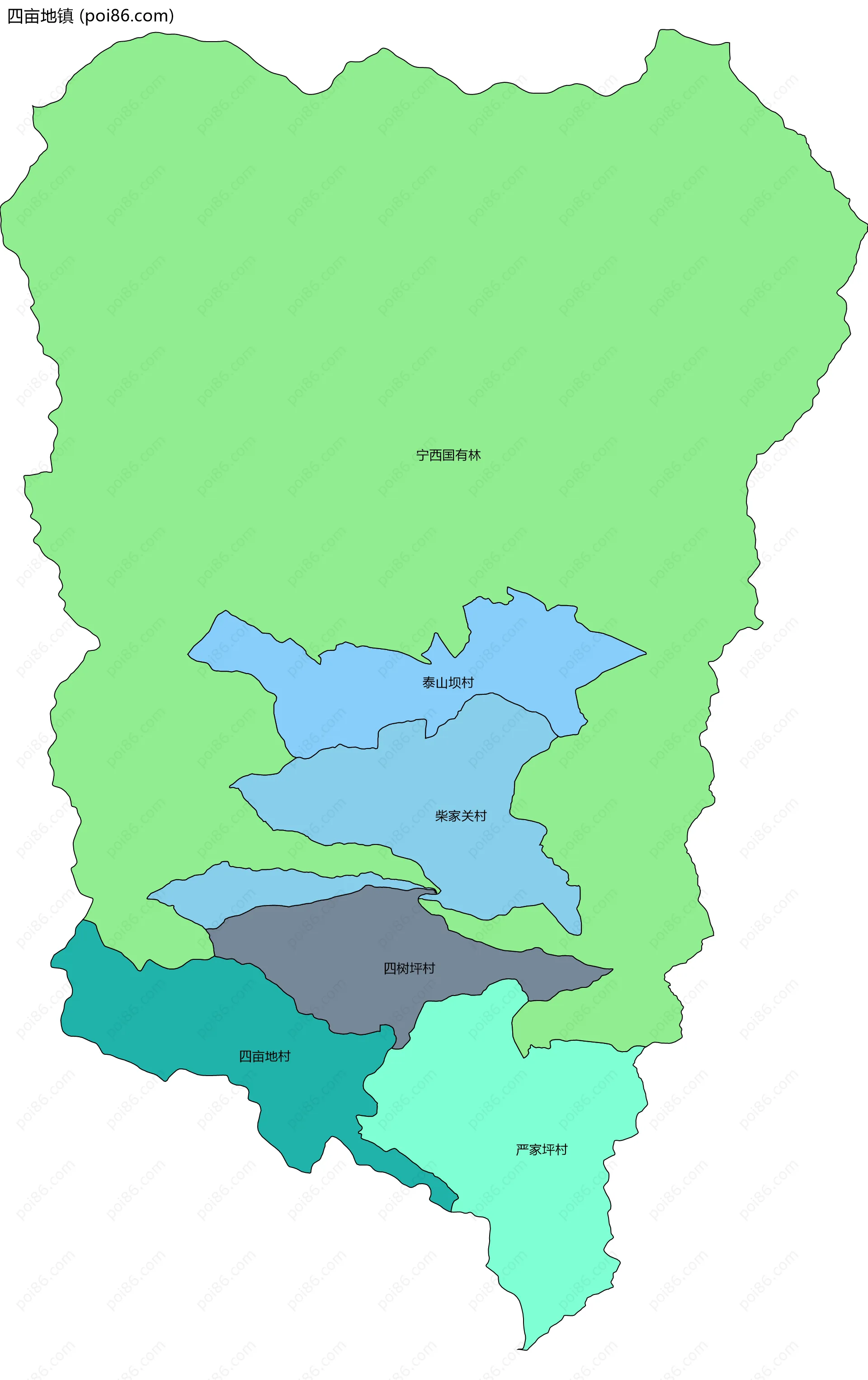 四亩地镇边界地图(五级行政区划)