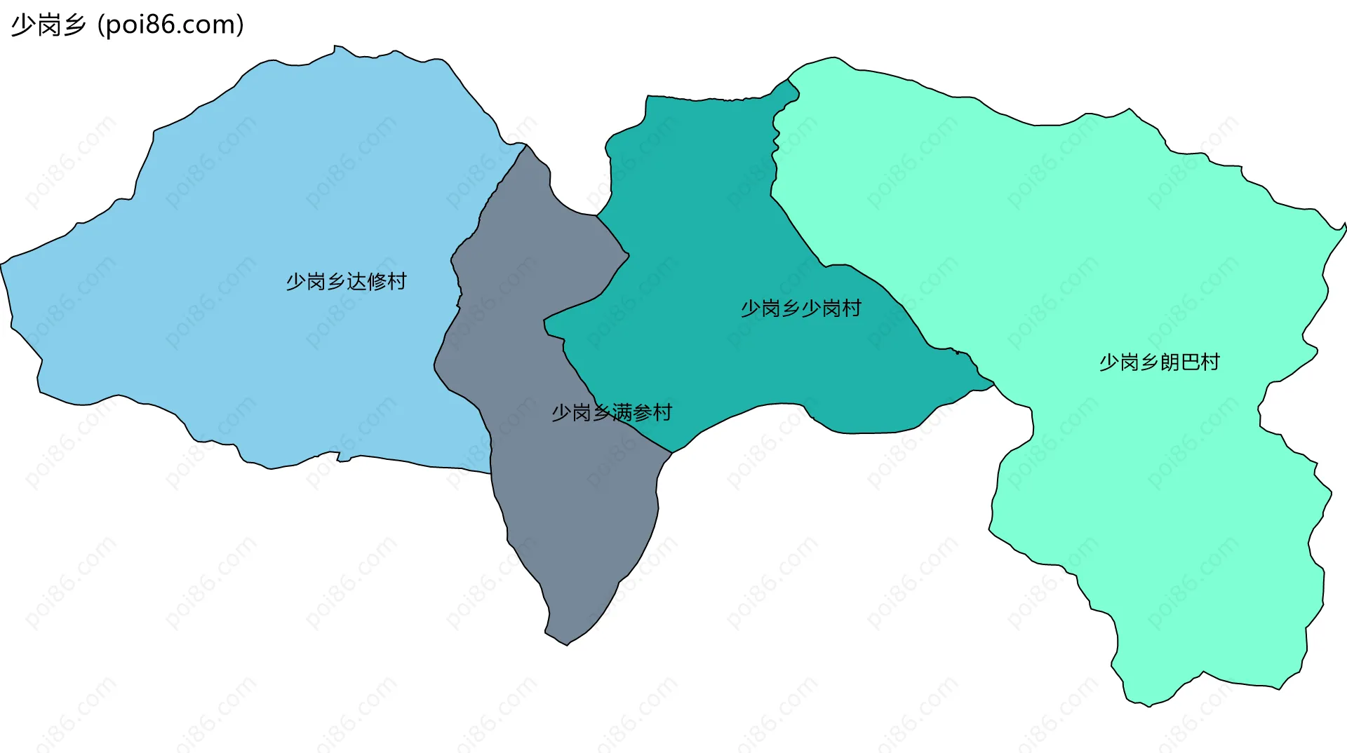 少岗乡边界地图(五级行政区划)