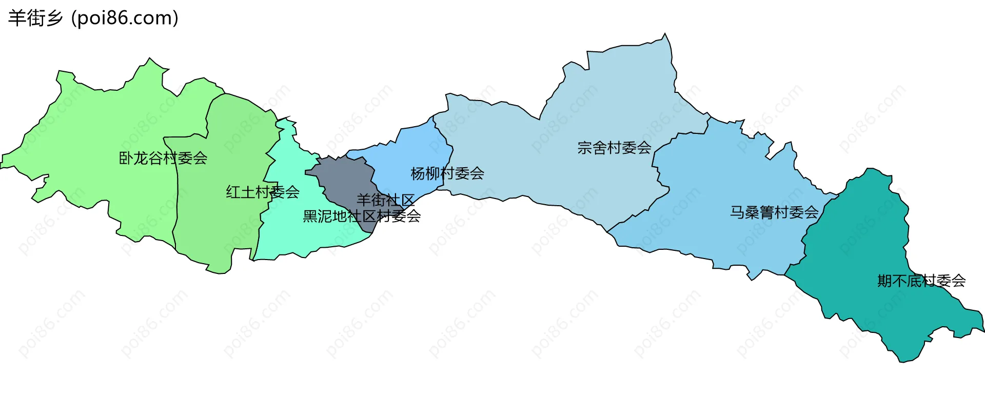 羊街乡边界地图(五级行政区划)