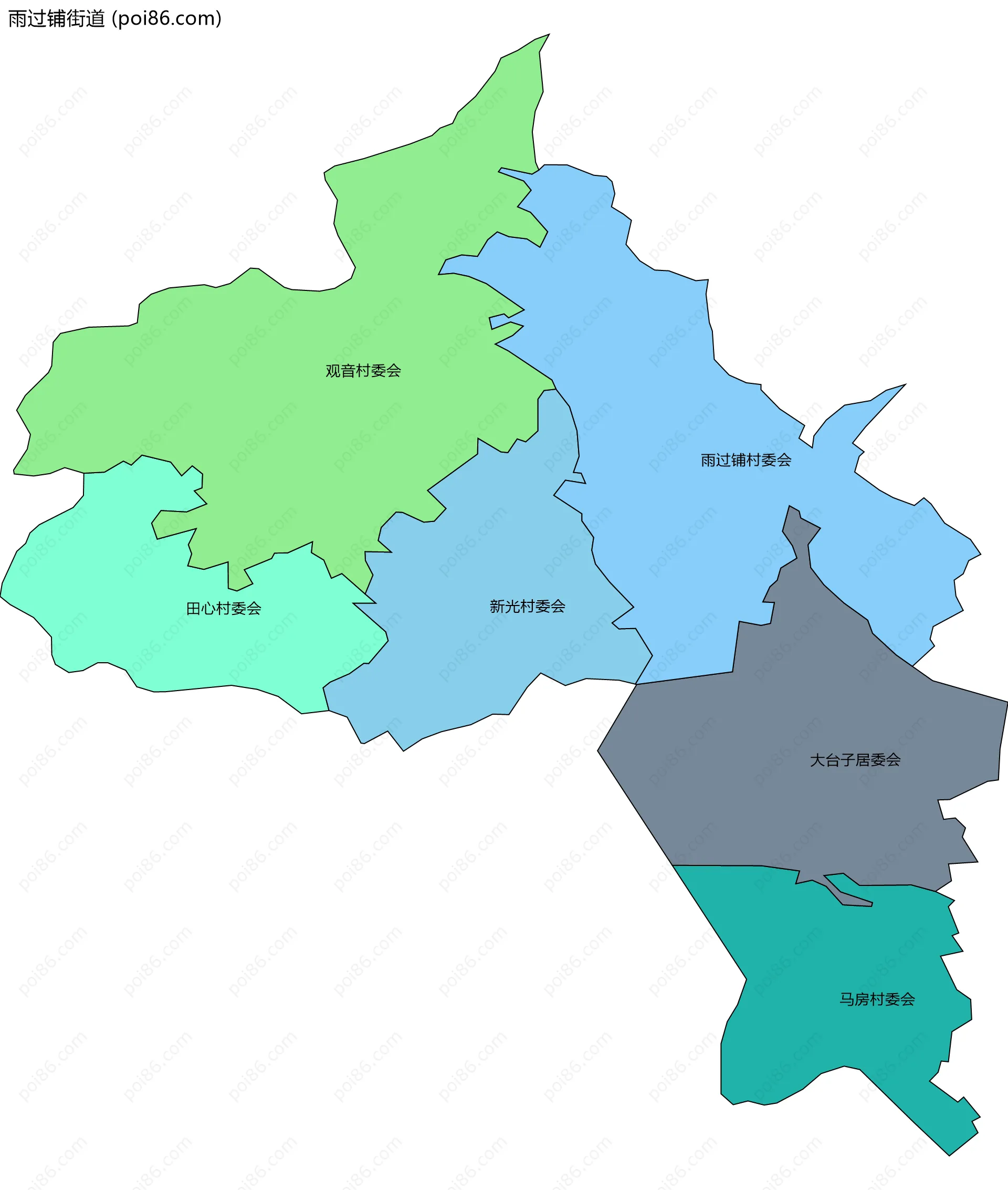 雨过铺街道边界地图(五级行政区划)