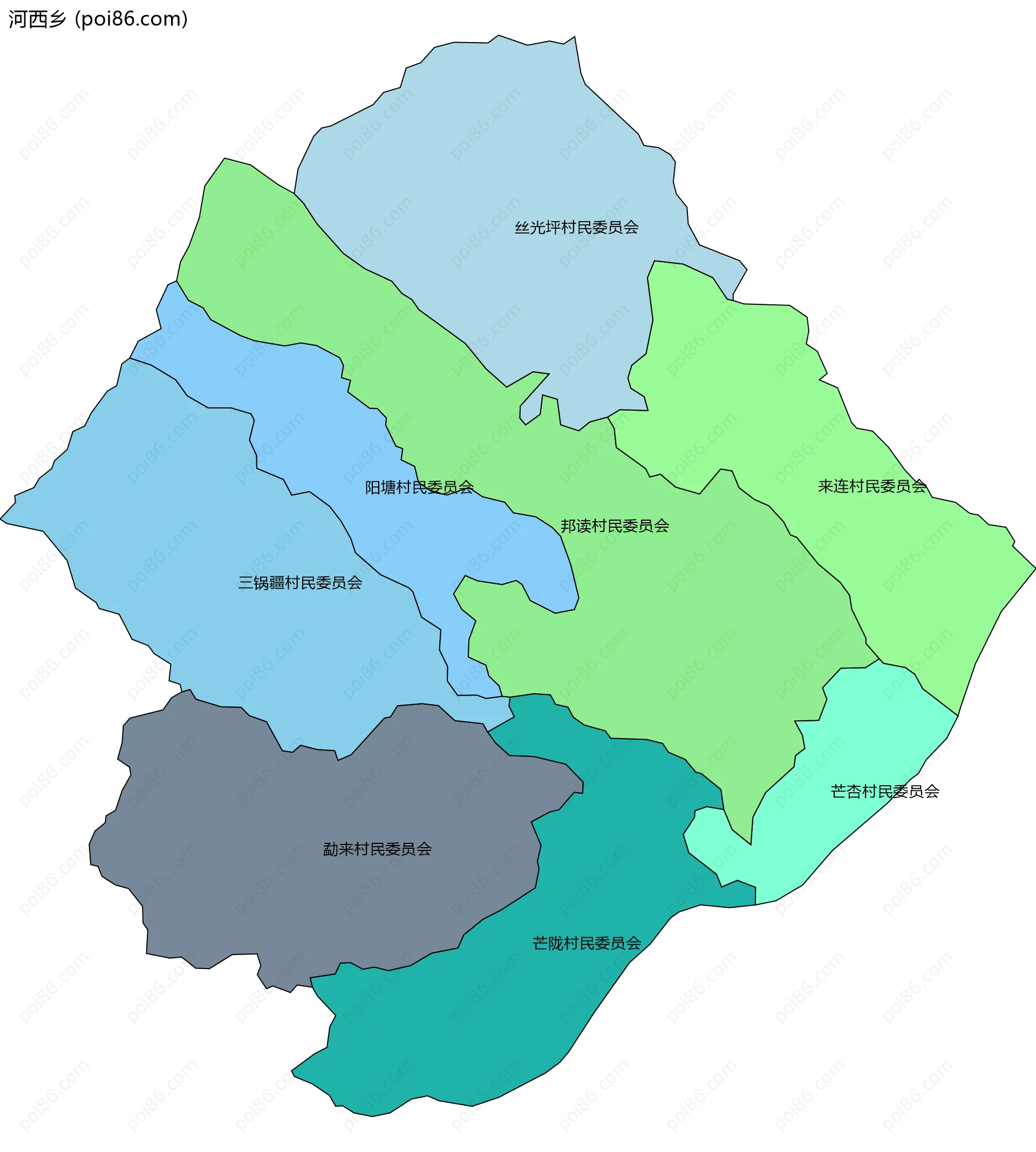 河西乡边界地图(五级行政区划)