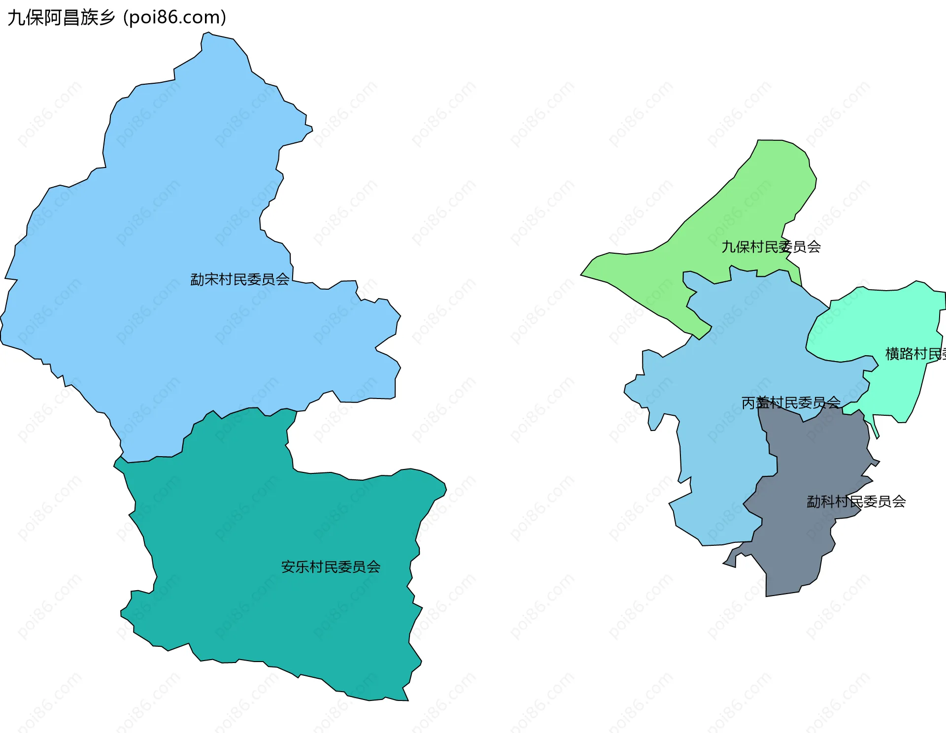 九保阿昌族乡边界地图(五级行政区划)