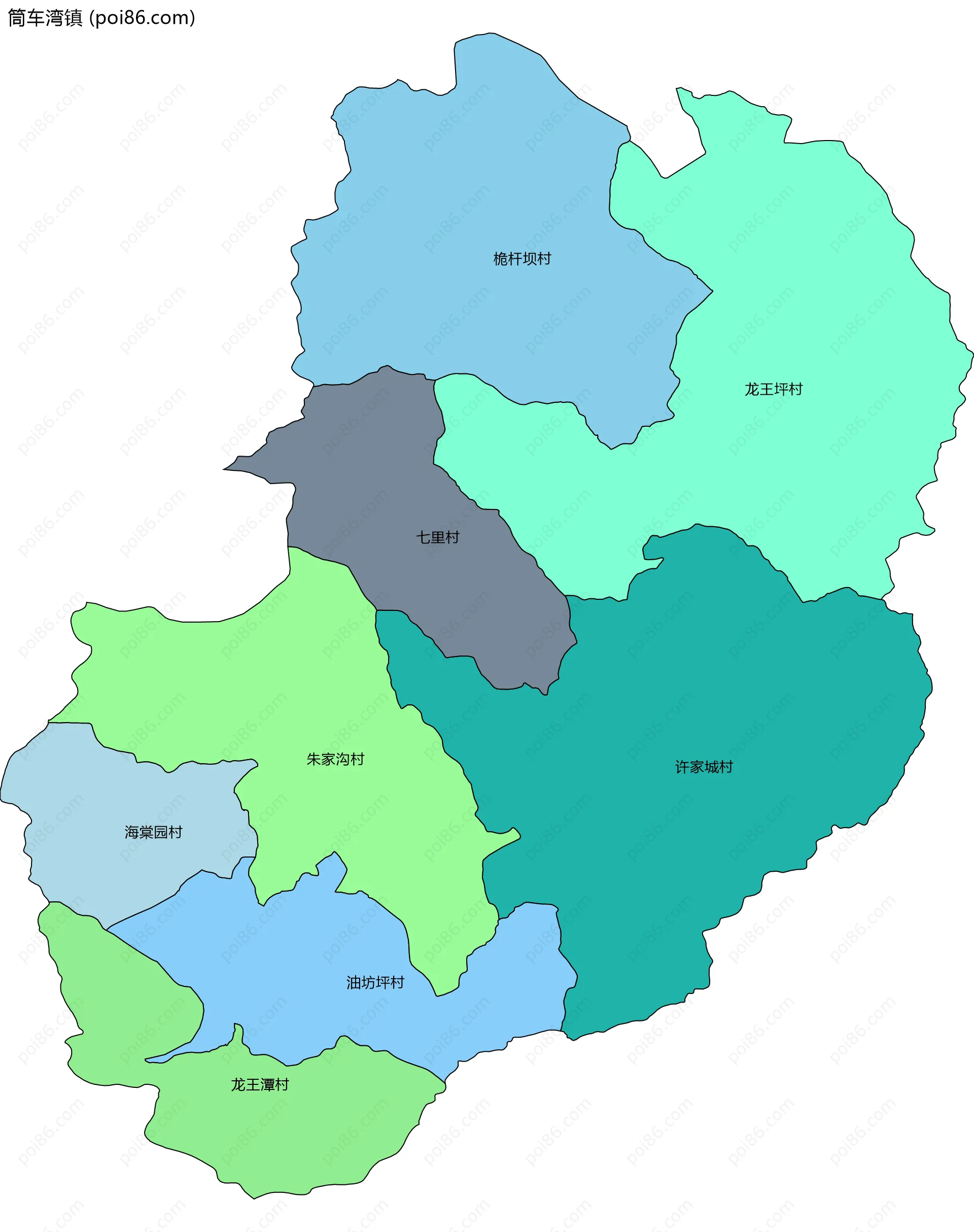 筒车湾镇边界地图(五级行政区划)