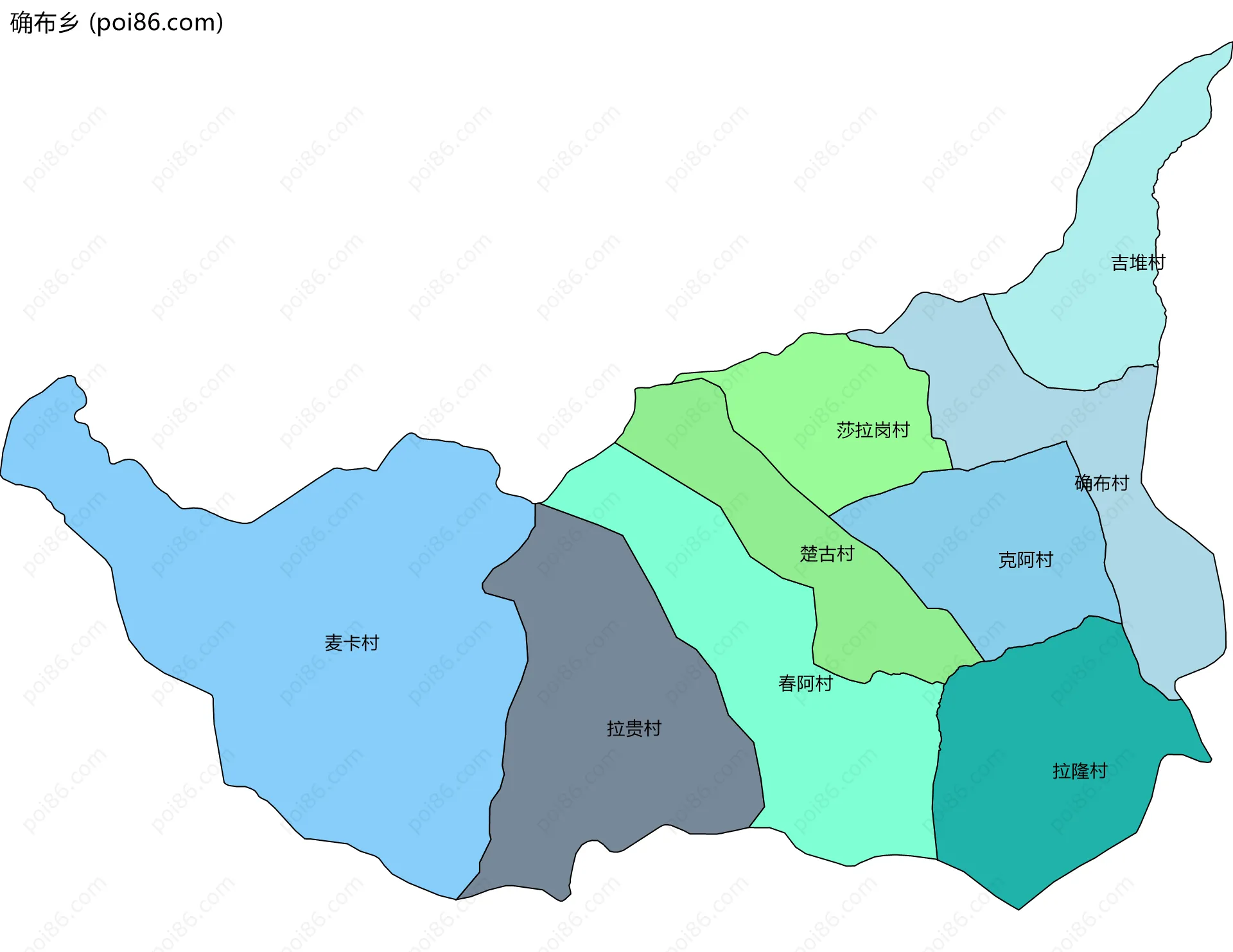 确布乡边界地图(五级行政区划)