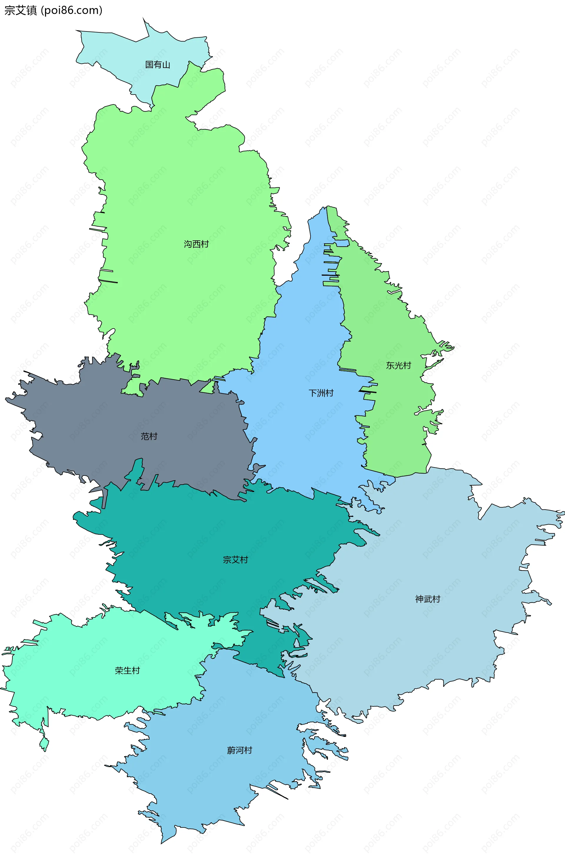 宗艾镇边界地图(五级行政区划)