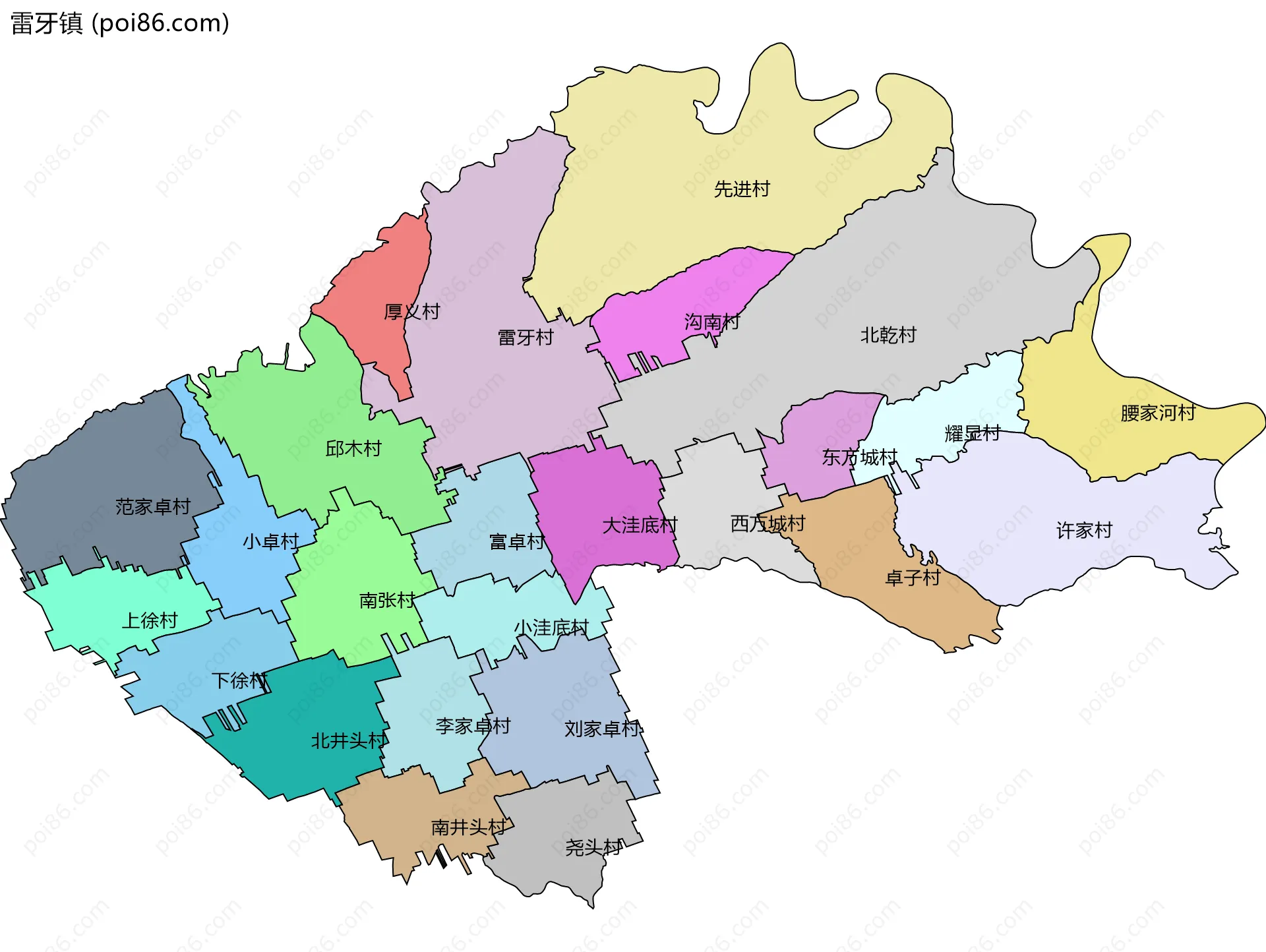 雷牙镇边界地图(五级行政区划)