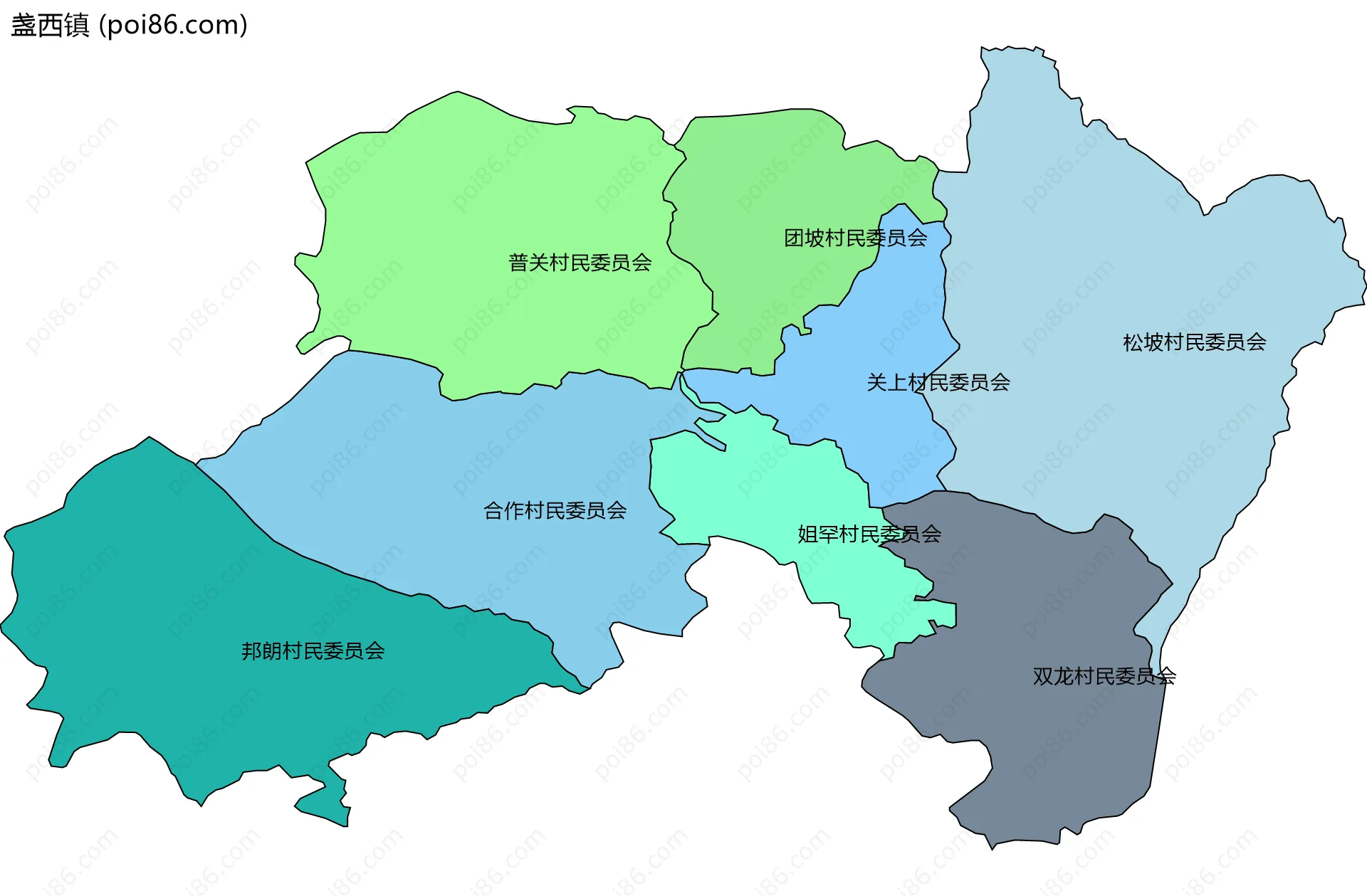 盏西镇边界地图(五级行政区划)