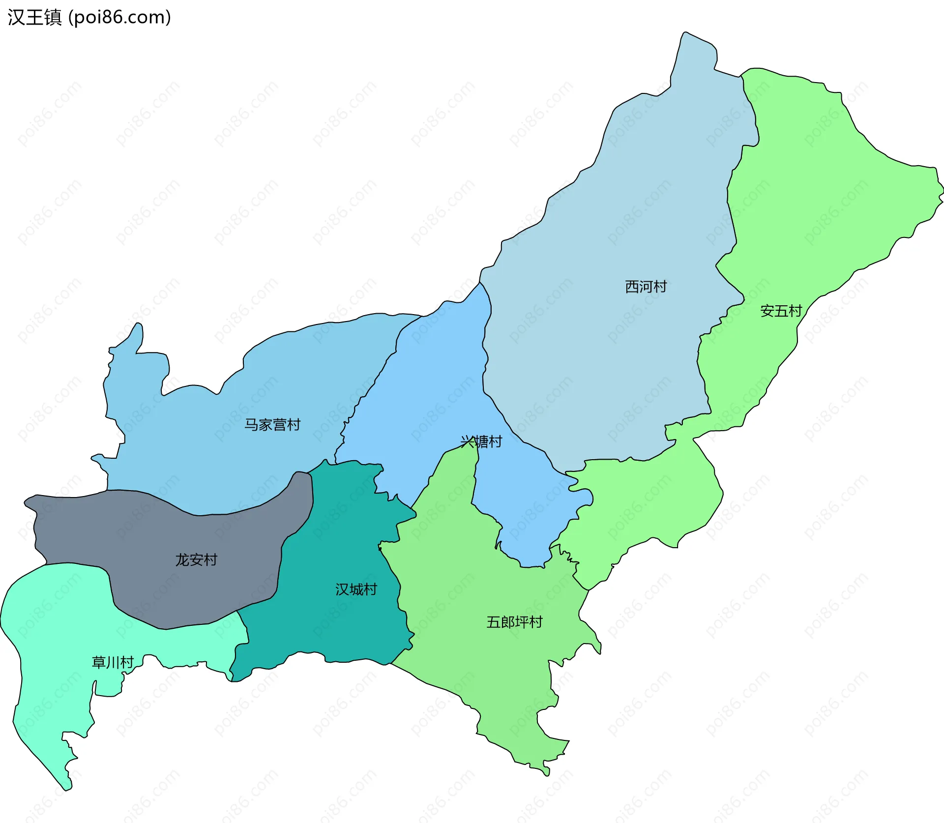 汉王镇边界地图(五级行政区划)