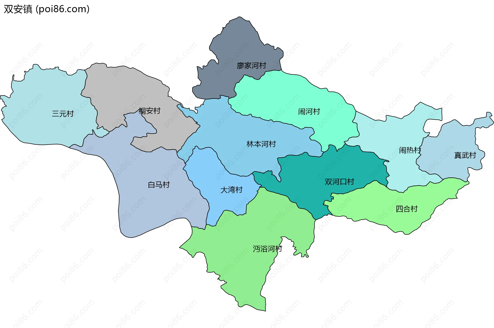 双安镇边界地图(五级行政区划)