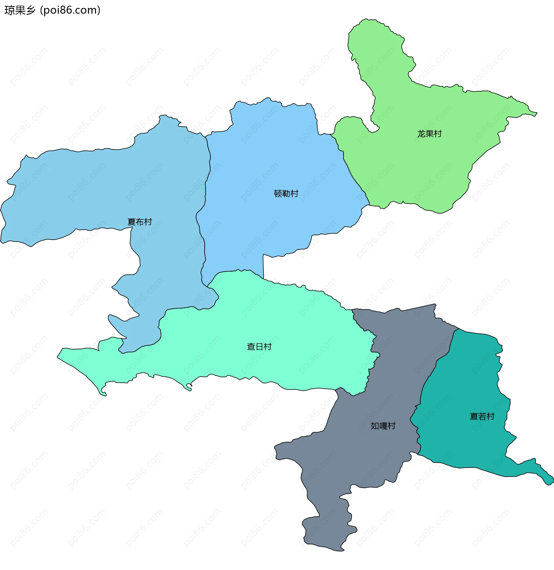 琼果乡边界地图(五级行政区划)