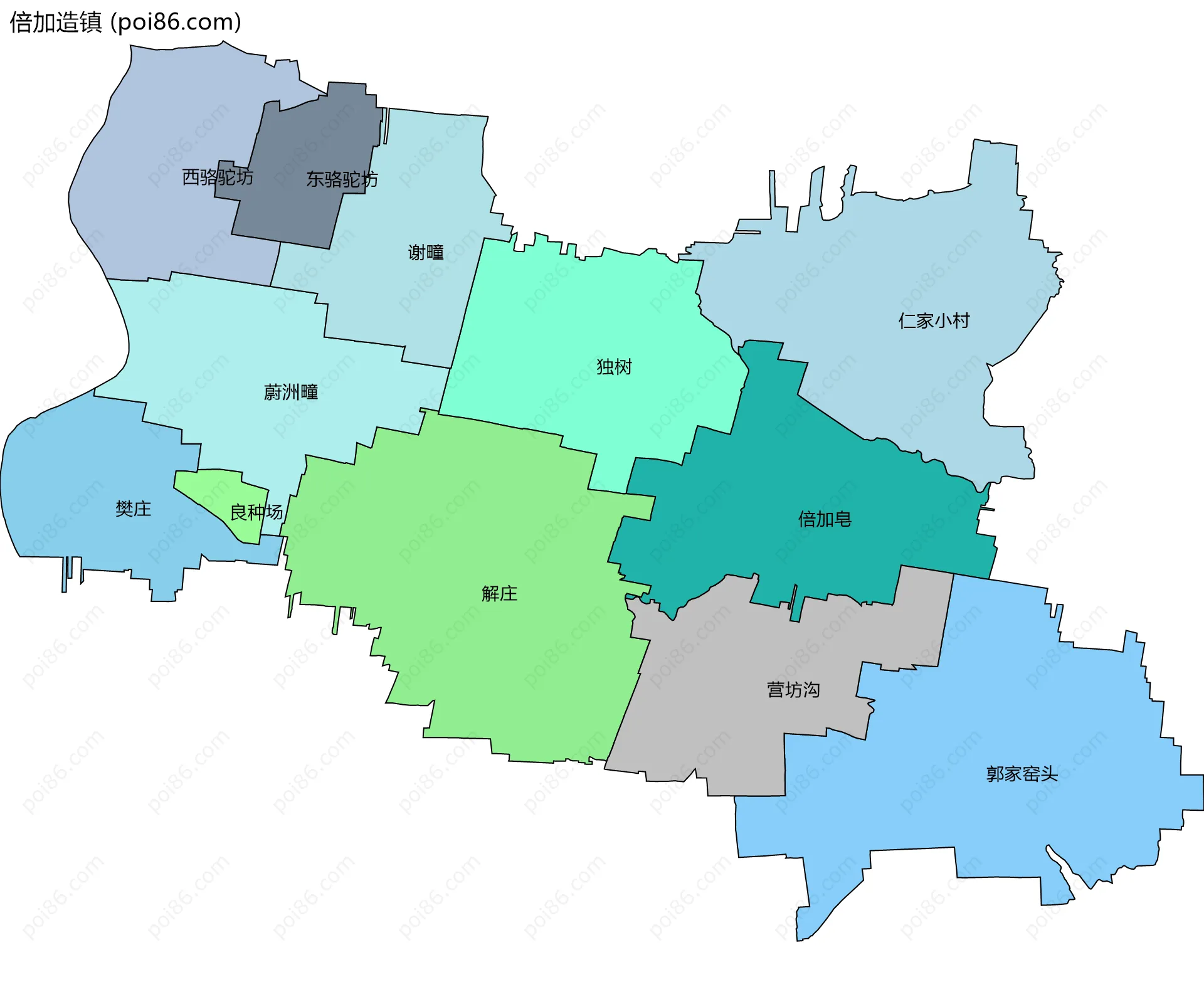 倍加造镇边界地图(五级行政区划)