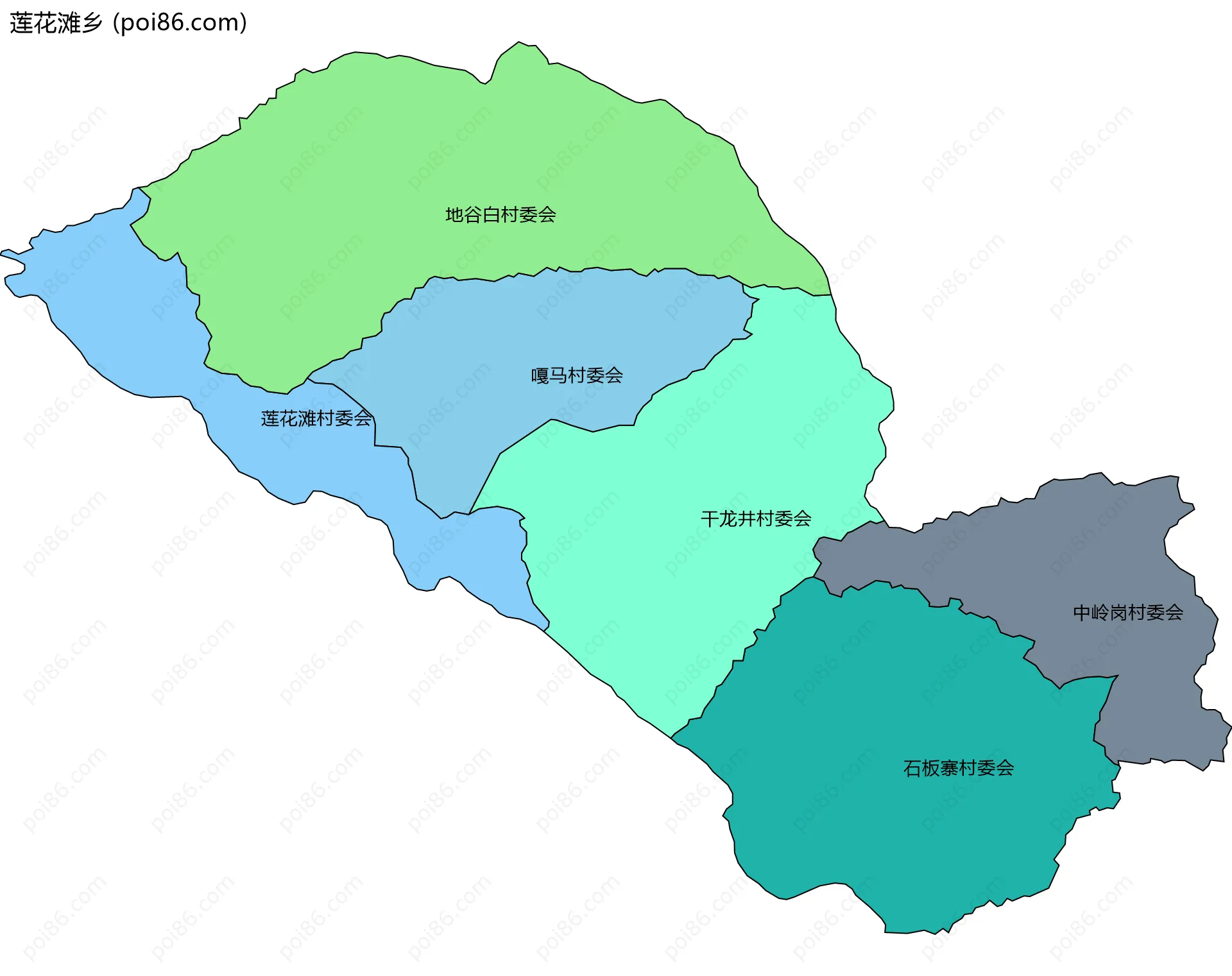 莲花滩乡边界地图(五级行政区划)