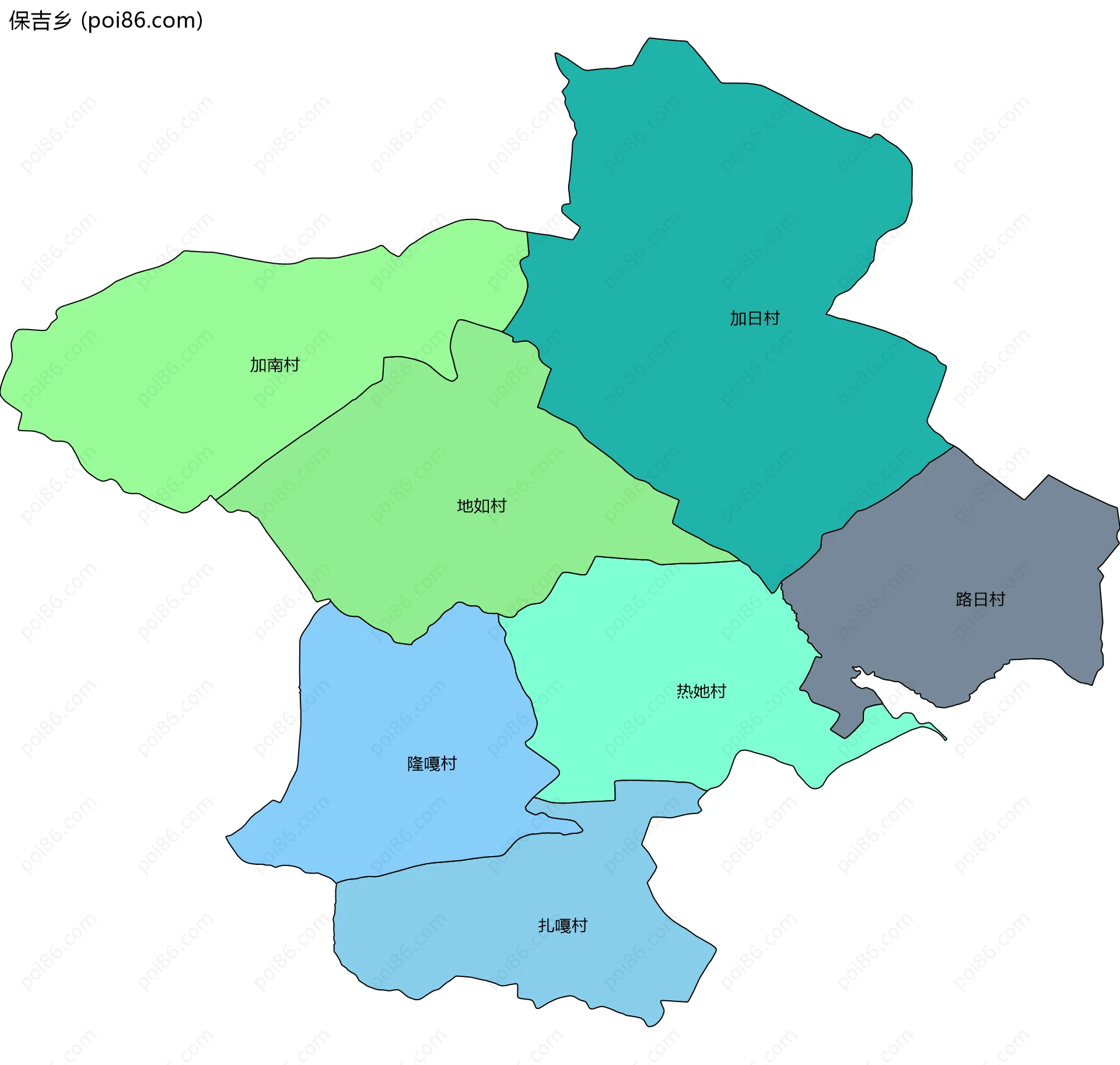 保吉乡边界地图(五级行政区划)