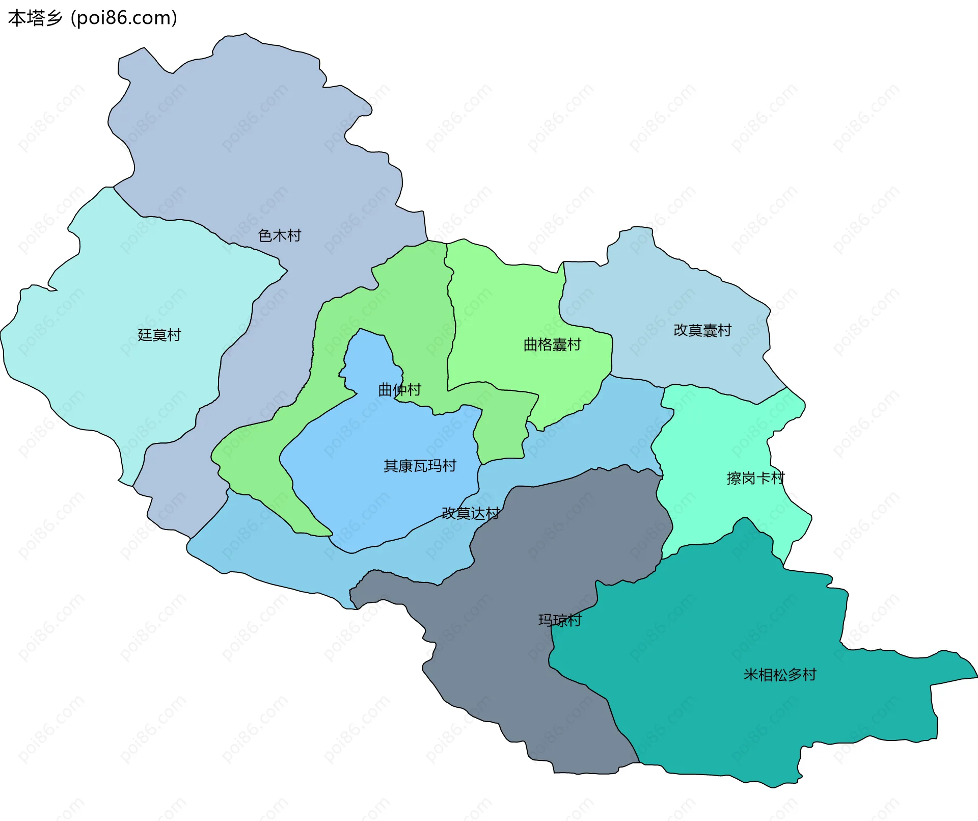 本塔乡边界地图(五级行政区划)