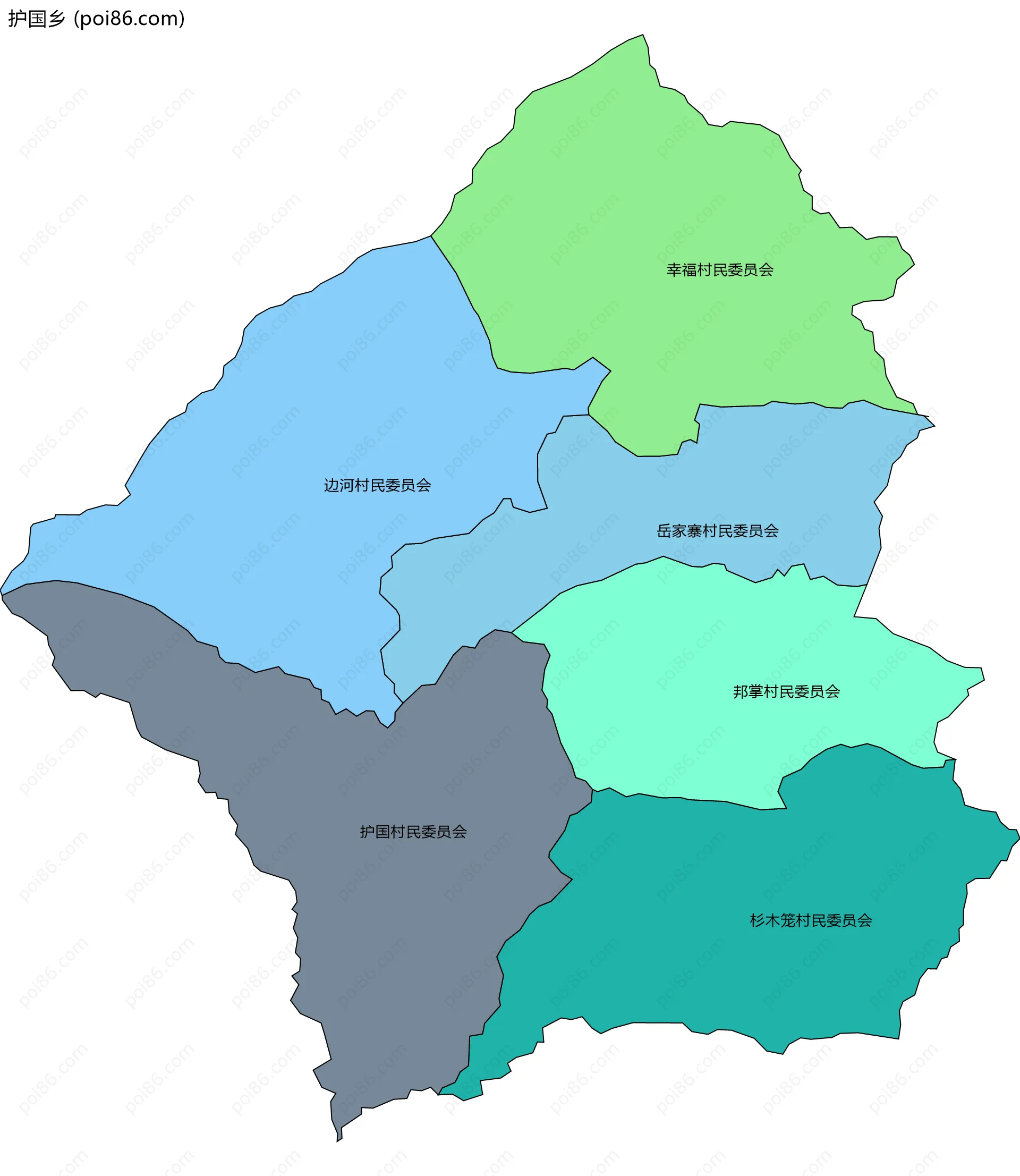 护国乡边界地图(五级行政区划)