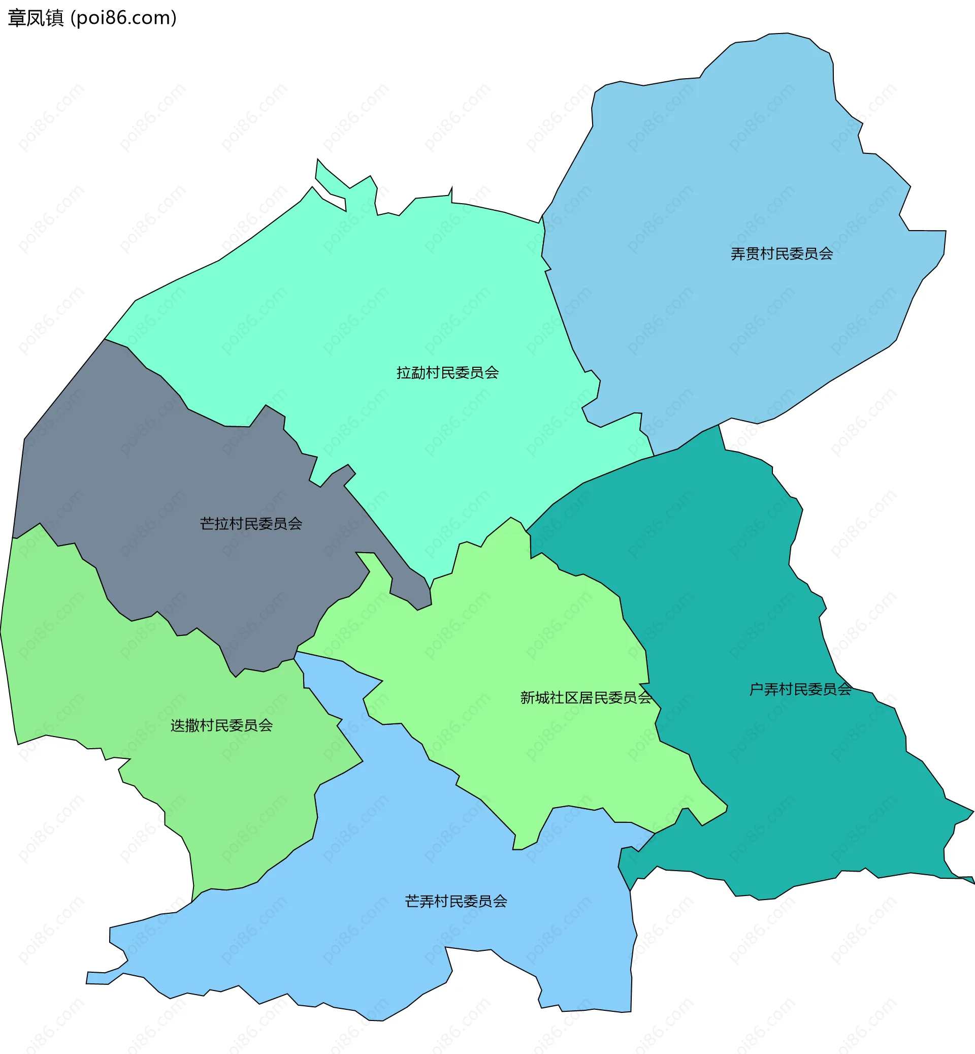 章凤镇边界地图(五级行政区划)