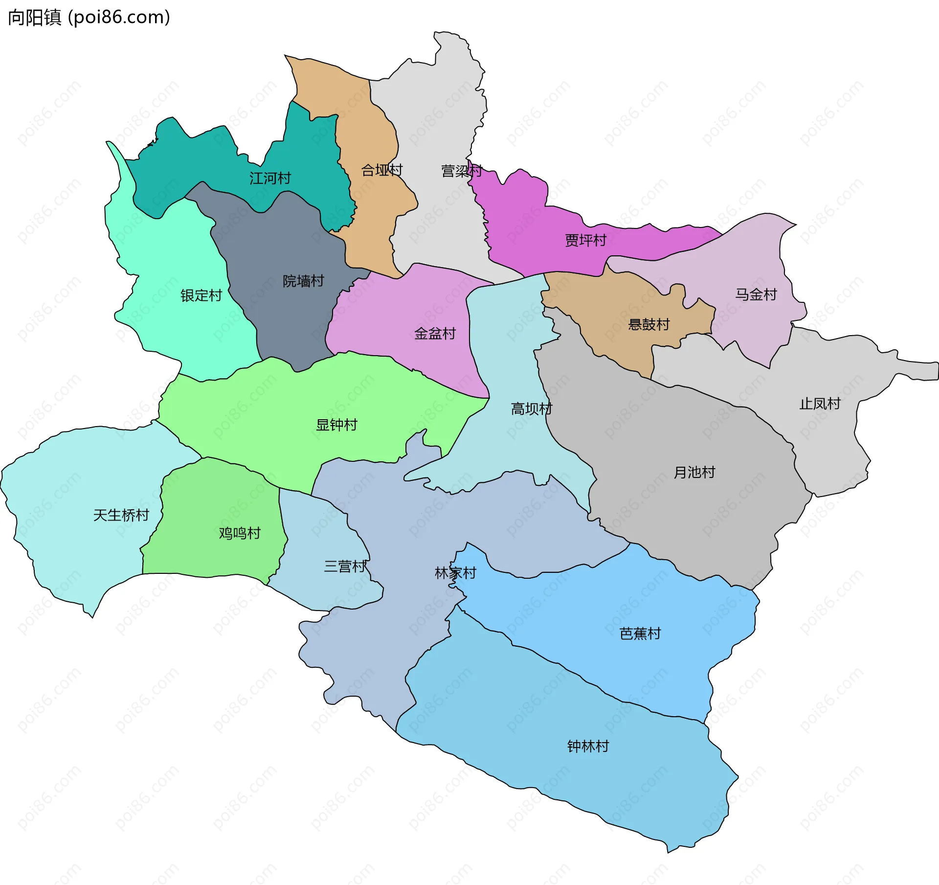 向阳镇边界地图(五级行政区划)