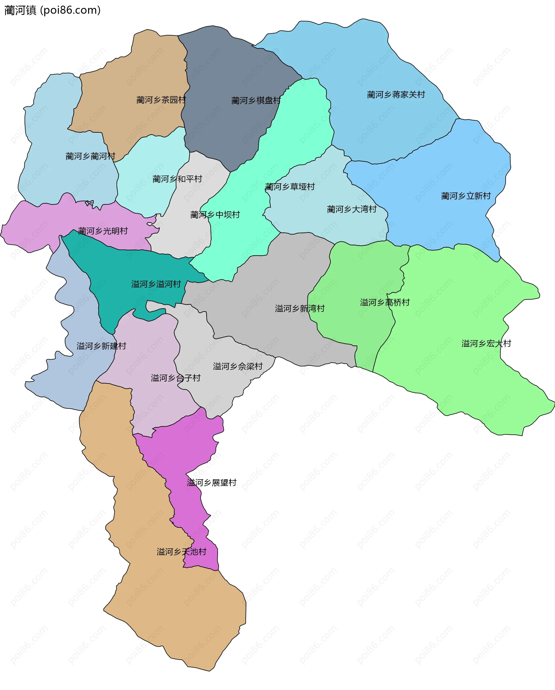 蔺河镇边界地图(五级行政区划)