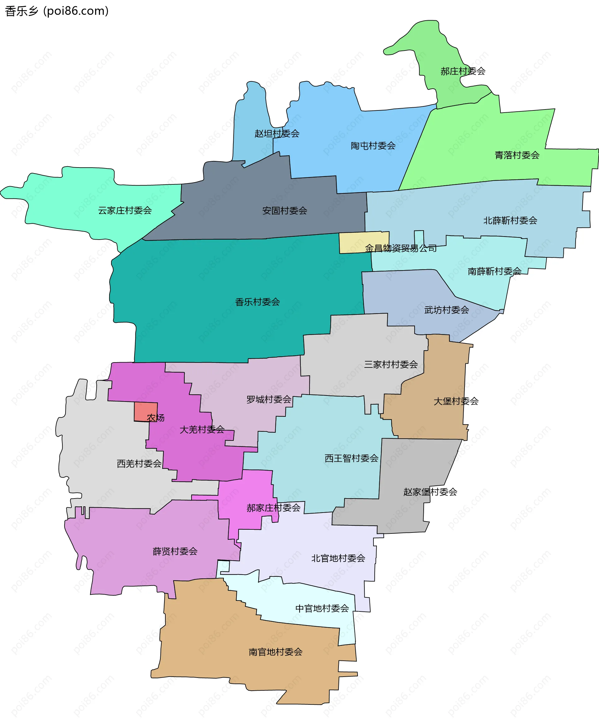 香乐乡边界地图(五级行政区划)