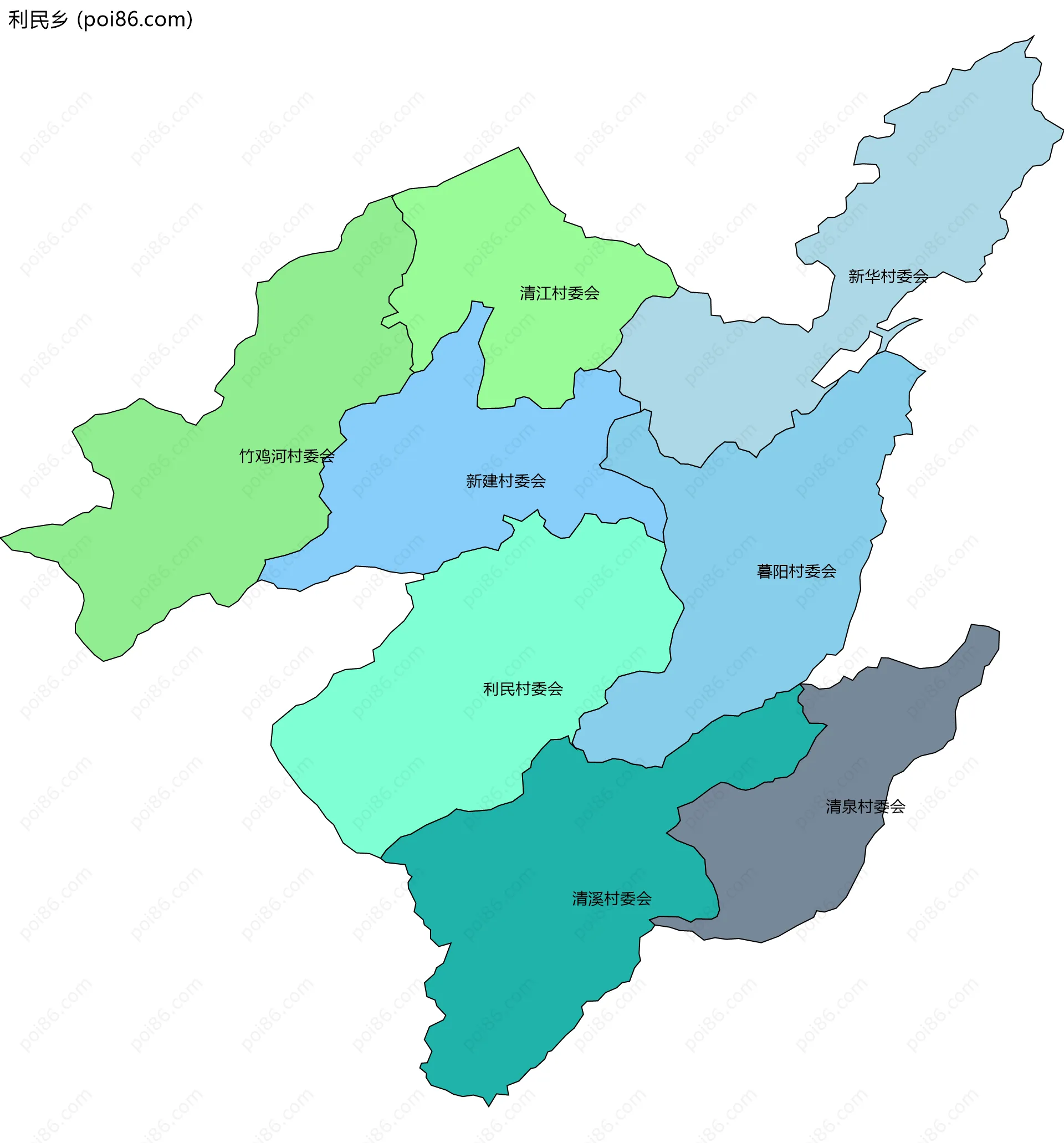 利民乡边界地图(五级行政区划)