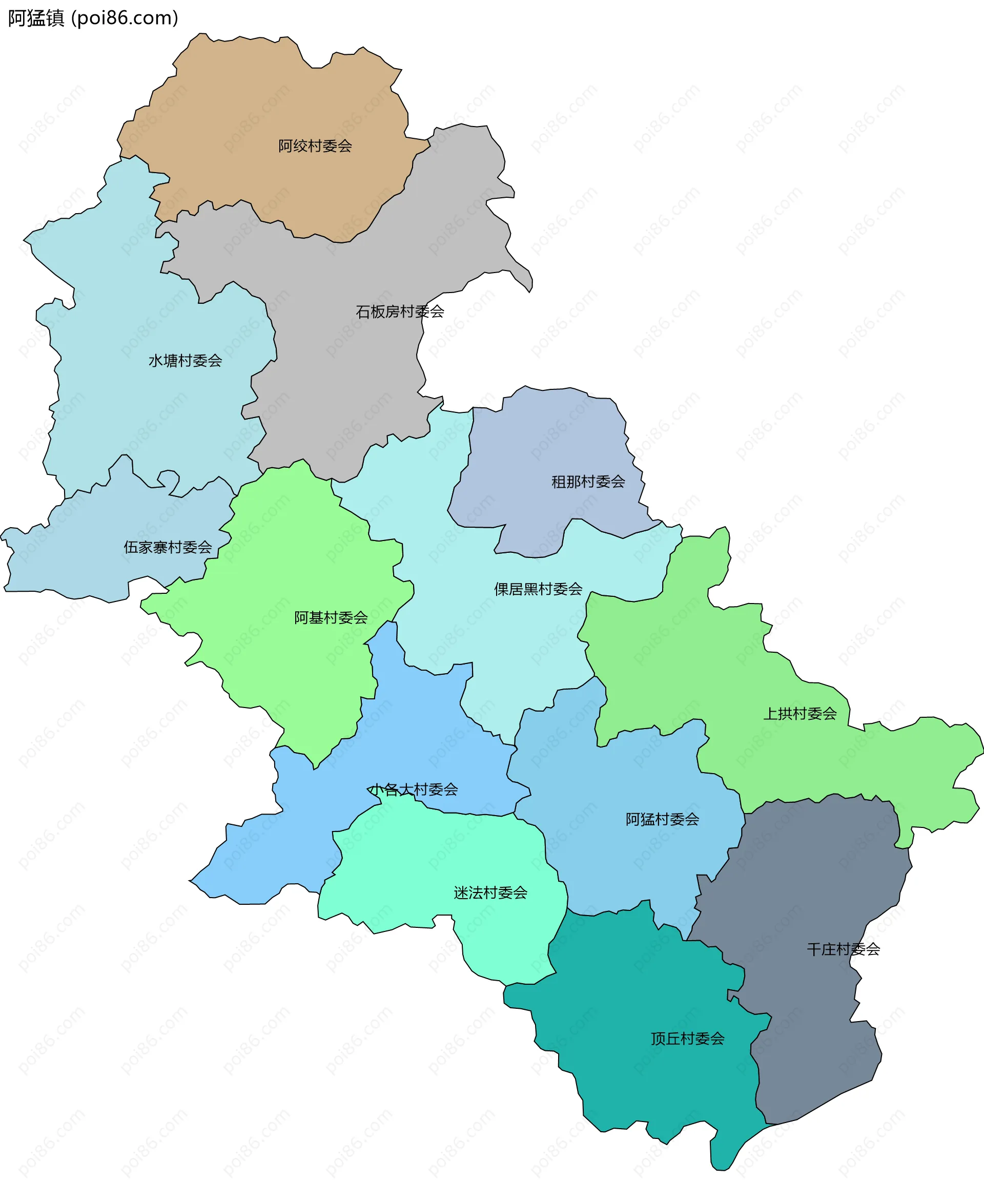 阿猛镇边界地图(五级行政区划)