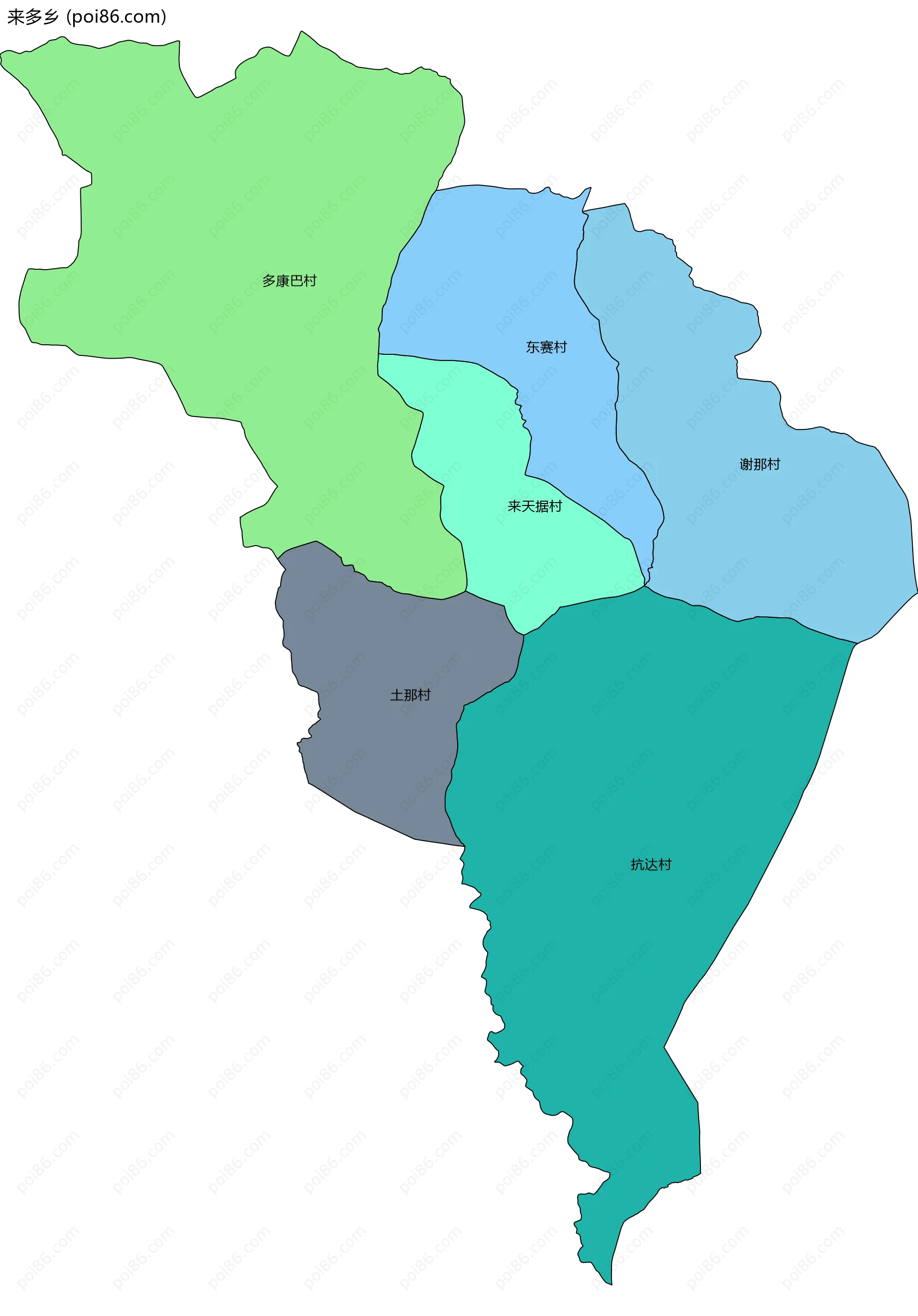 来多乡边界地图(五级行政区划)