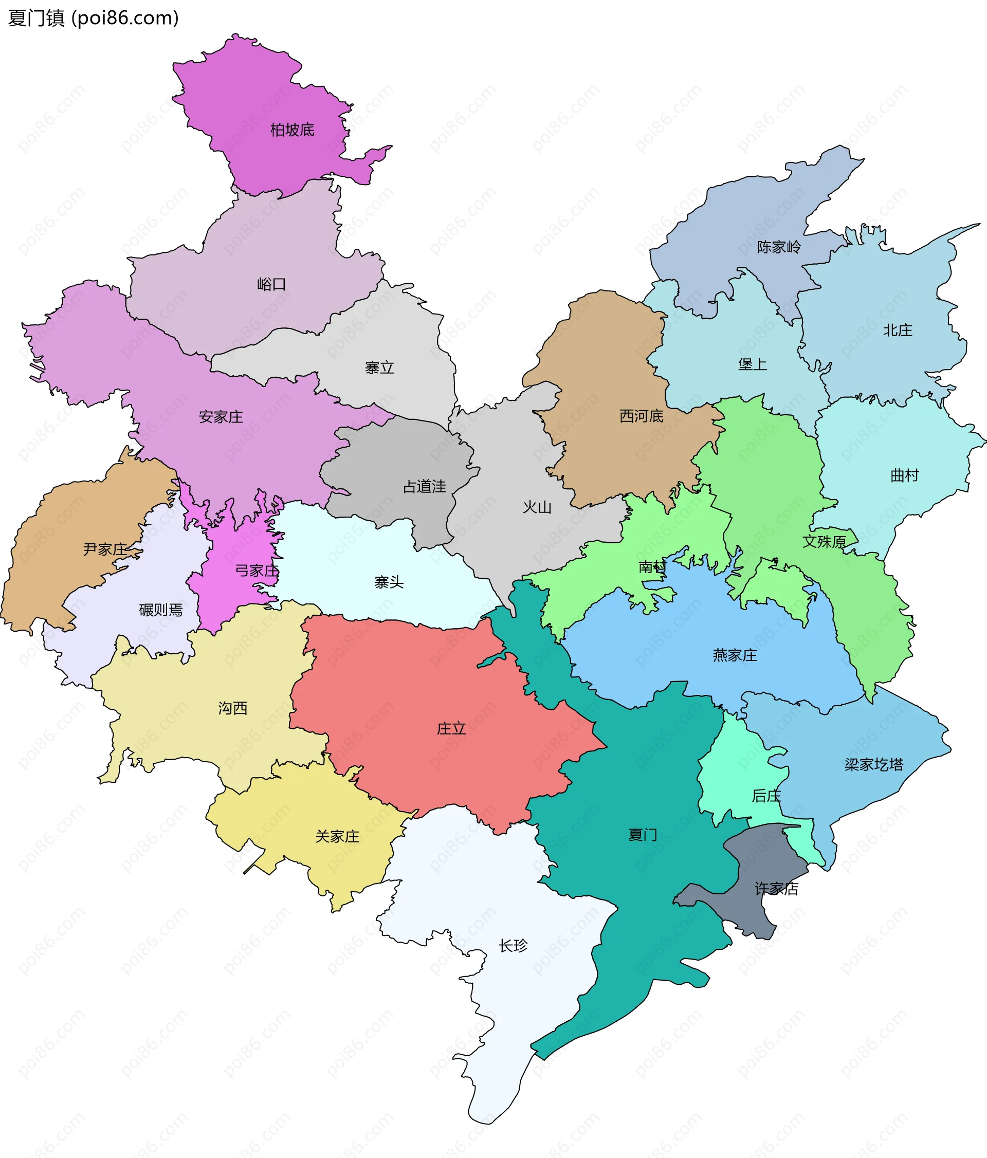 夏门镇边界地图(五级行政区划)