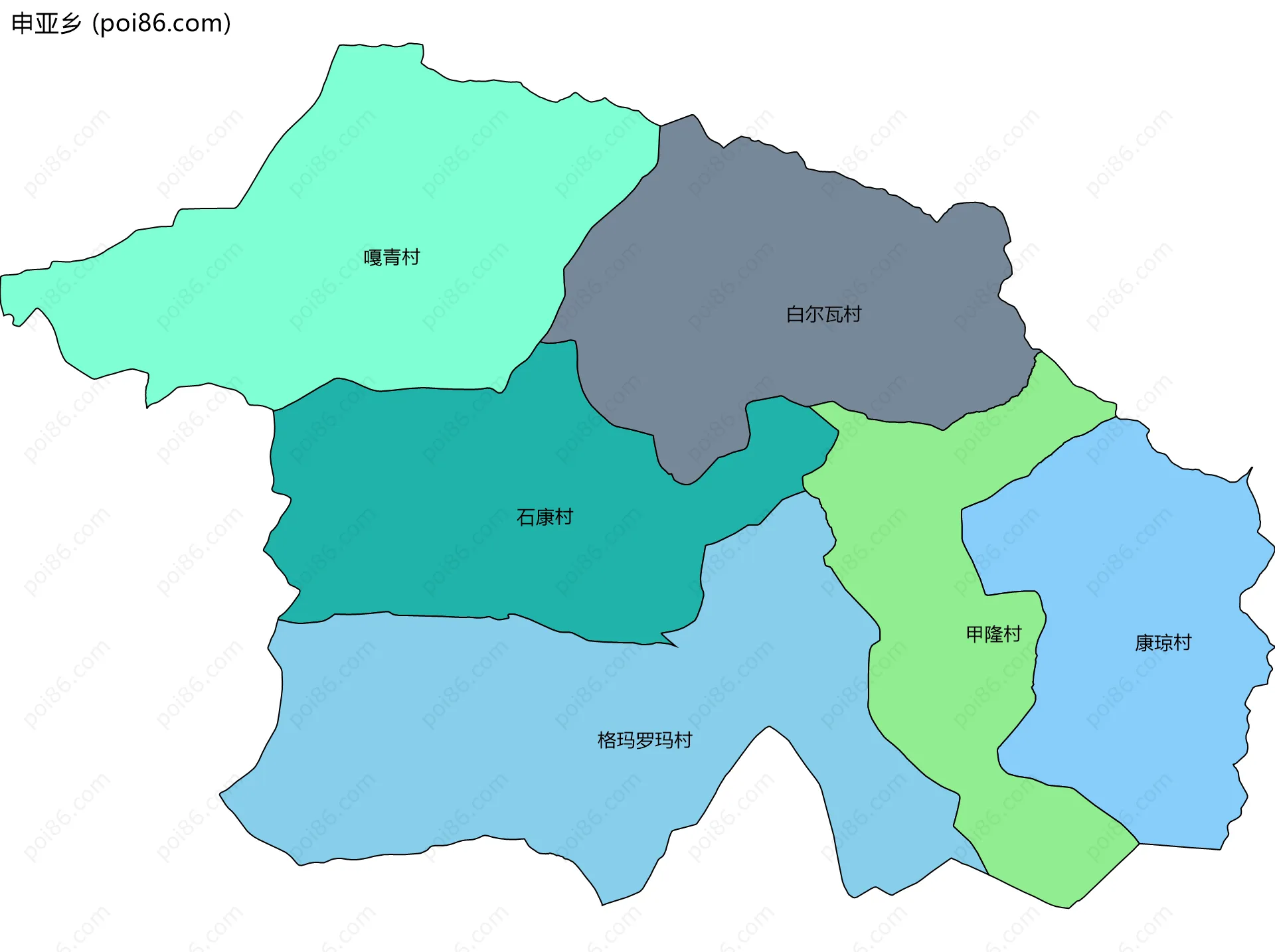 申亚乡边界地图(五级行政区划)