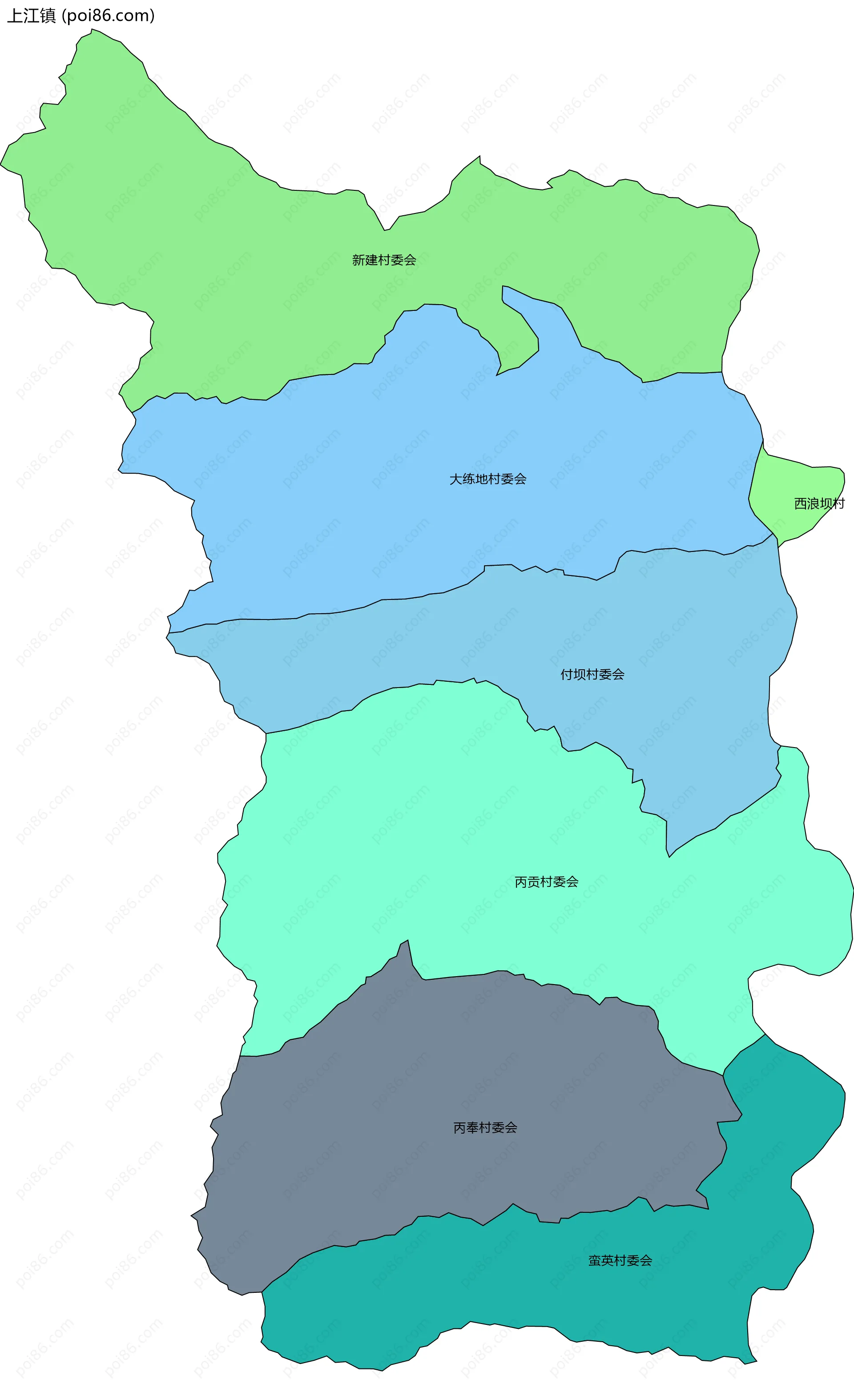 上江镇边界地图(五级行政区划)
