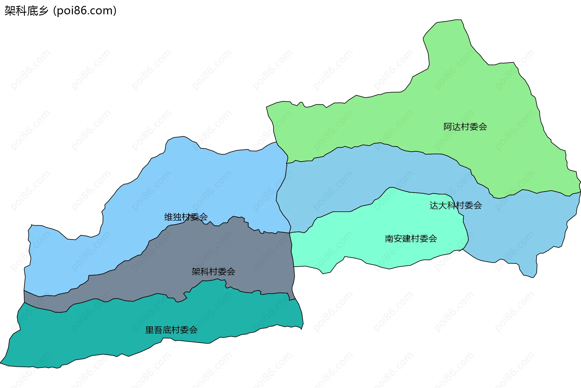 架科底乡边界地图(五级行政区划)