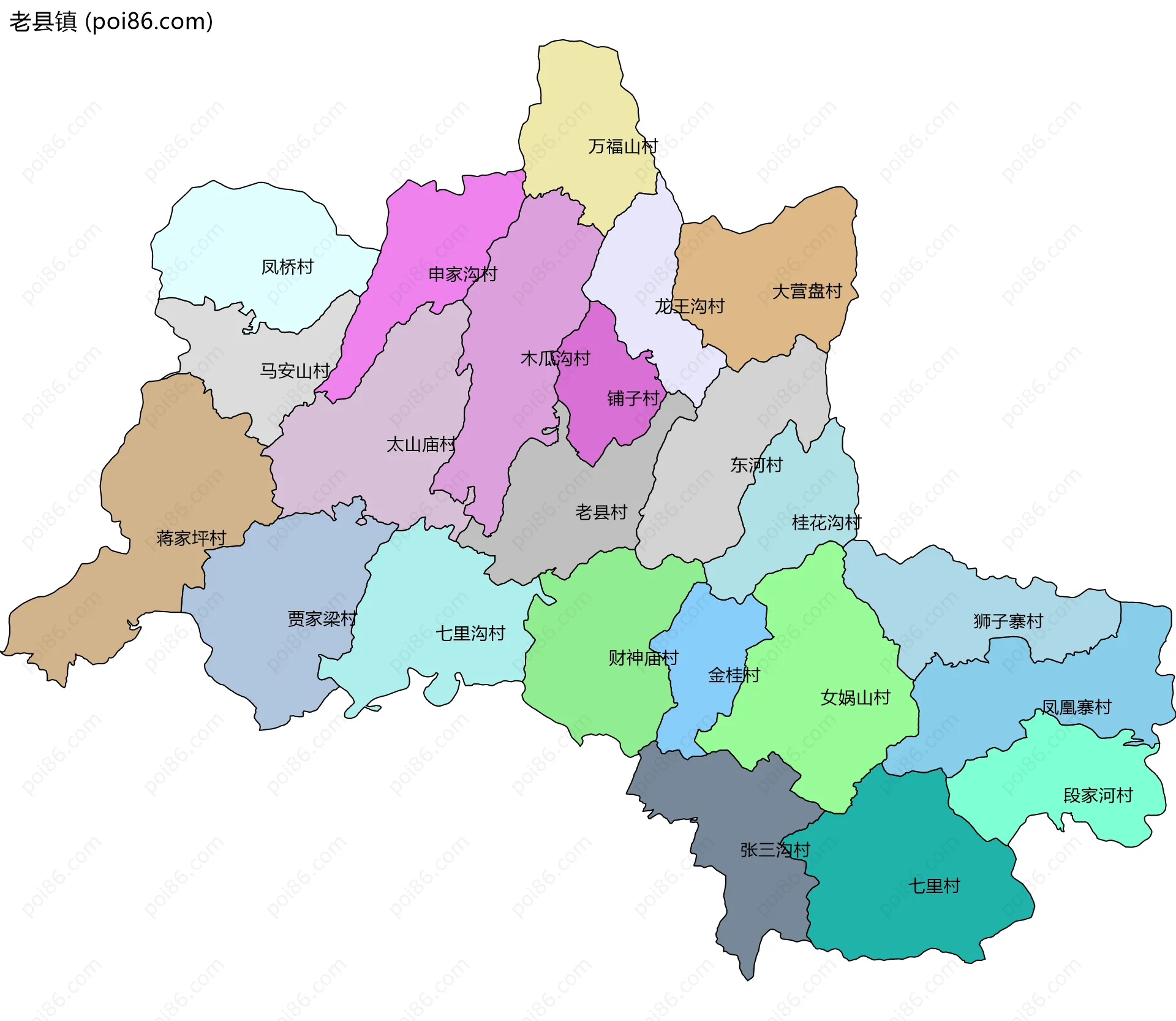 老县镇边界地图(五级行政区划)