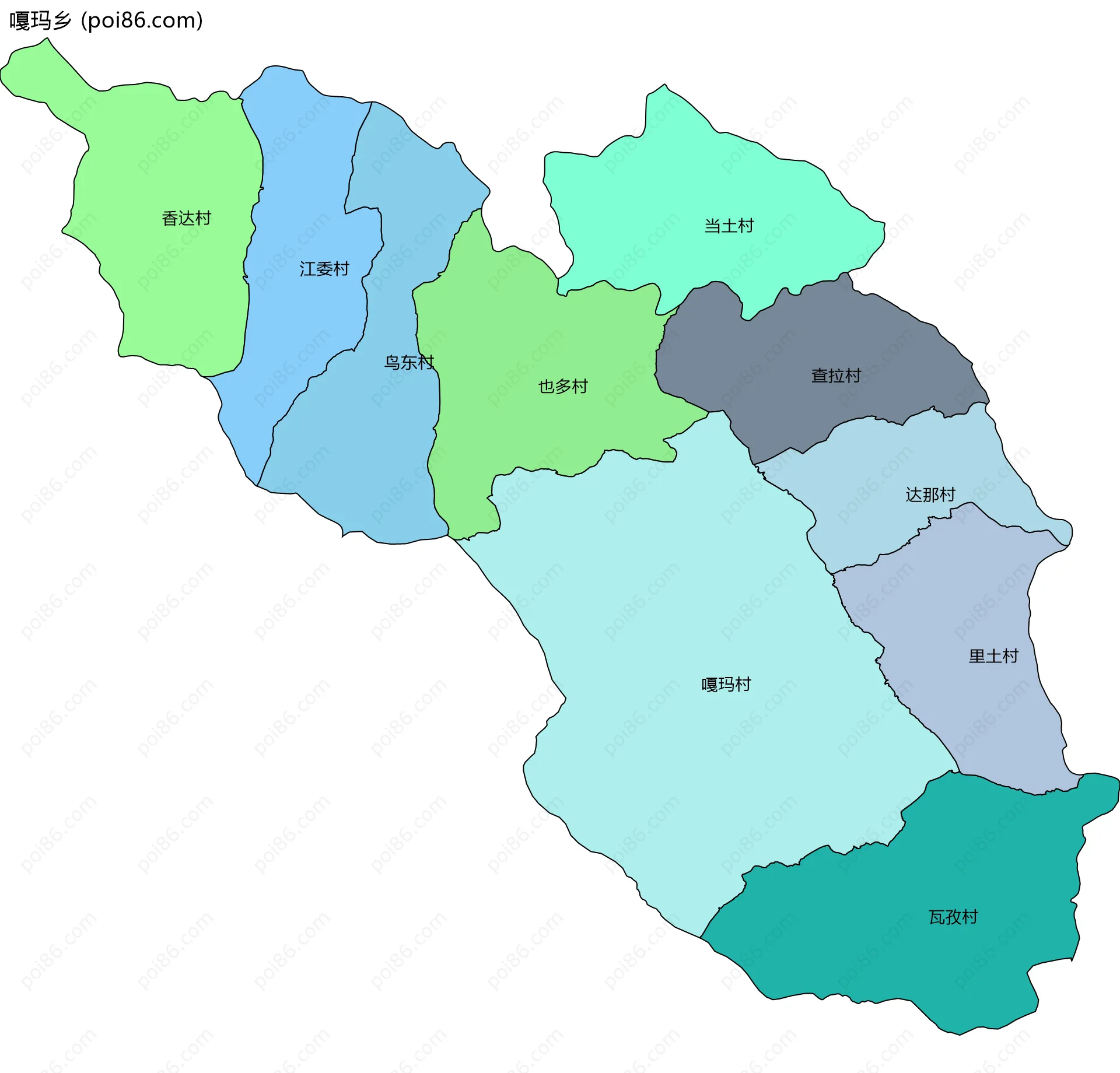 嘎玛乡边界地图(五级行政区划)