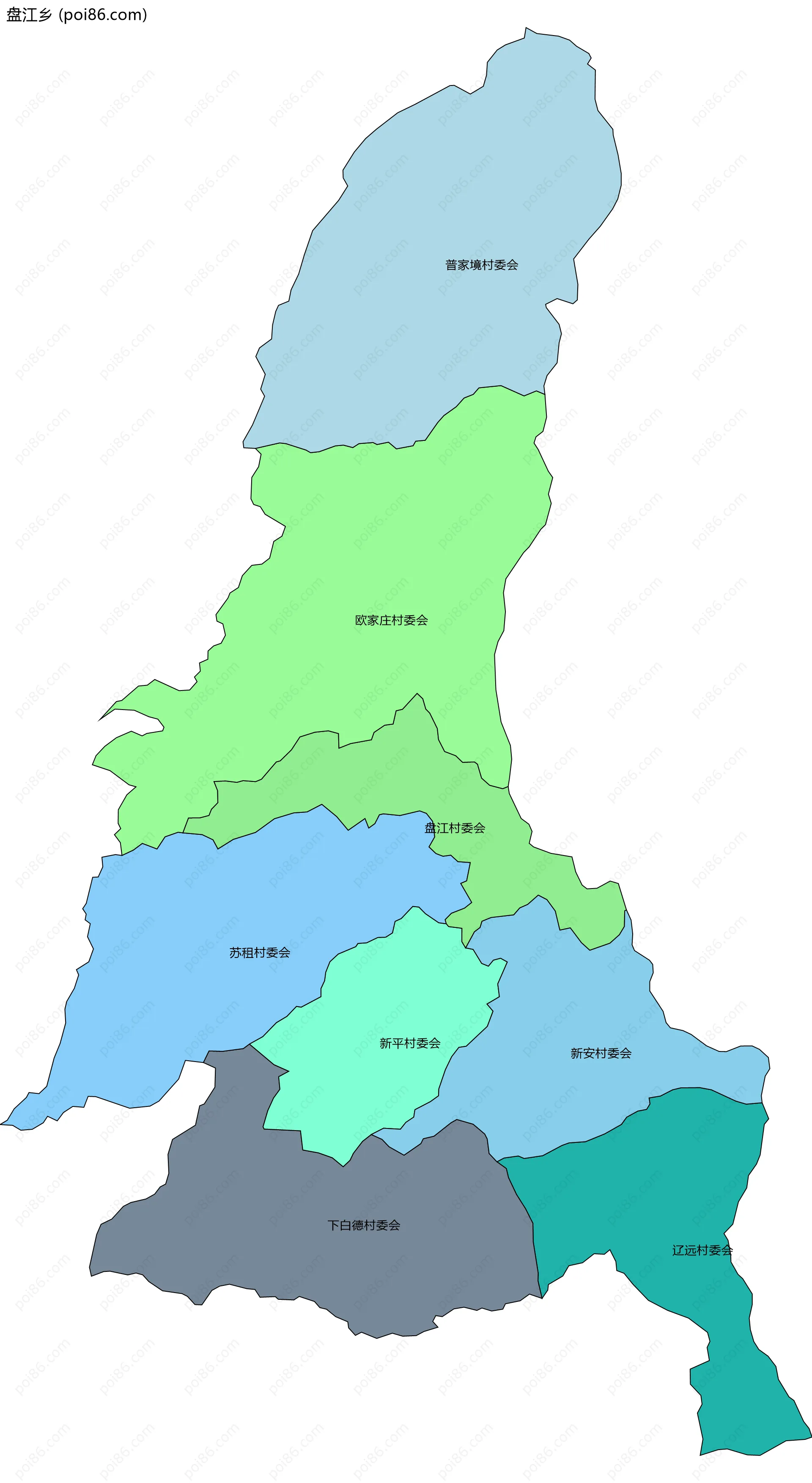 盘江乡边界地图(五级行政区划)