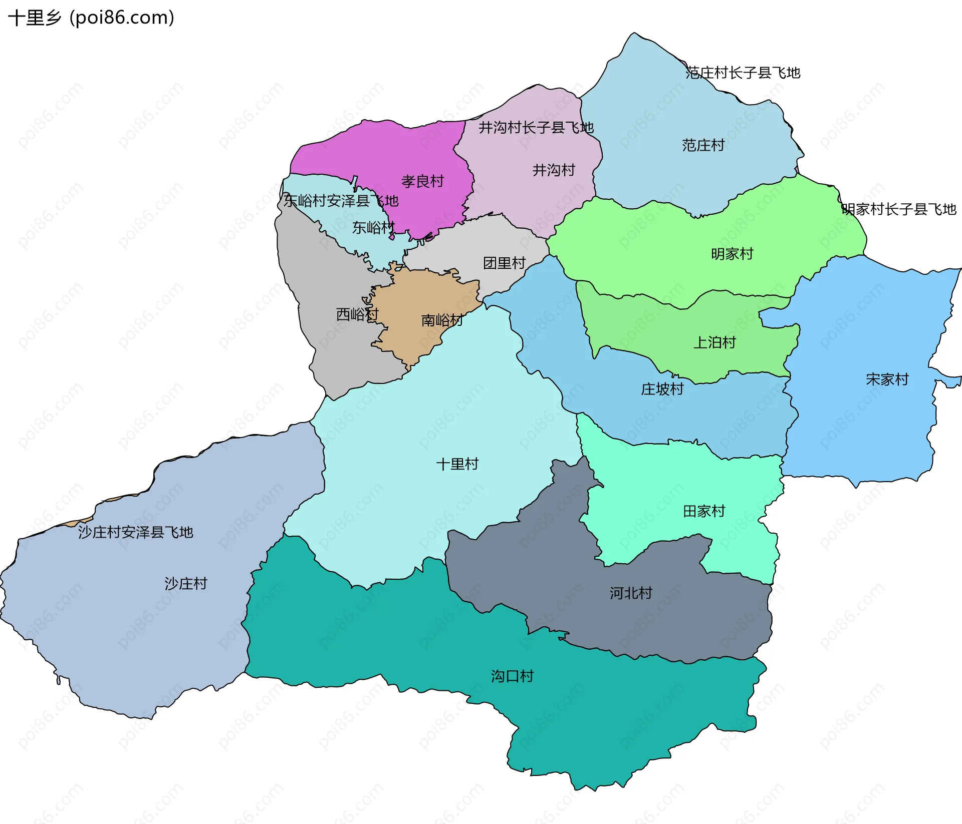 十里乡边界地图(五级行政区划)