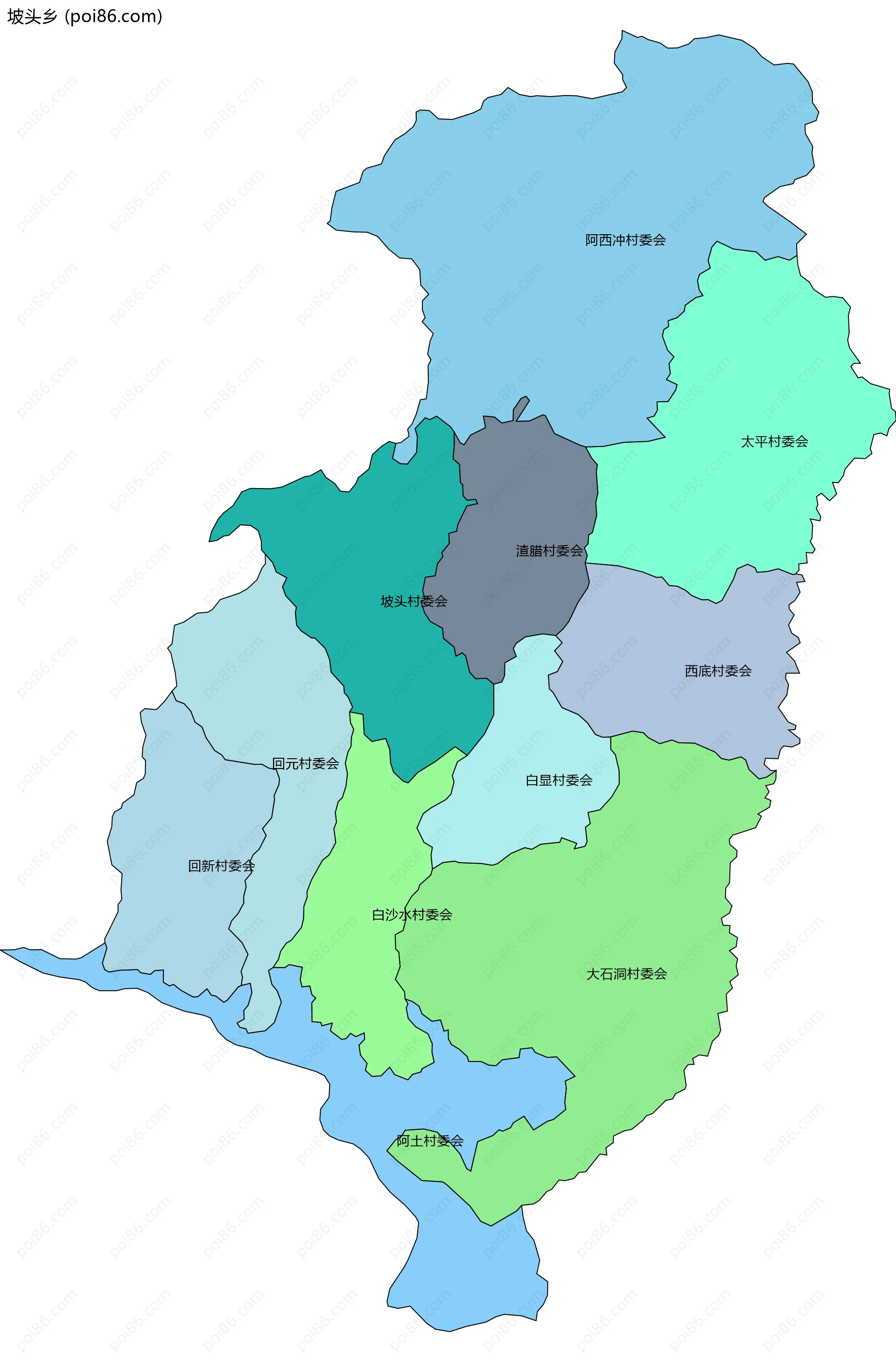 坡头乡边界地图(五级行政区划)