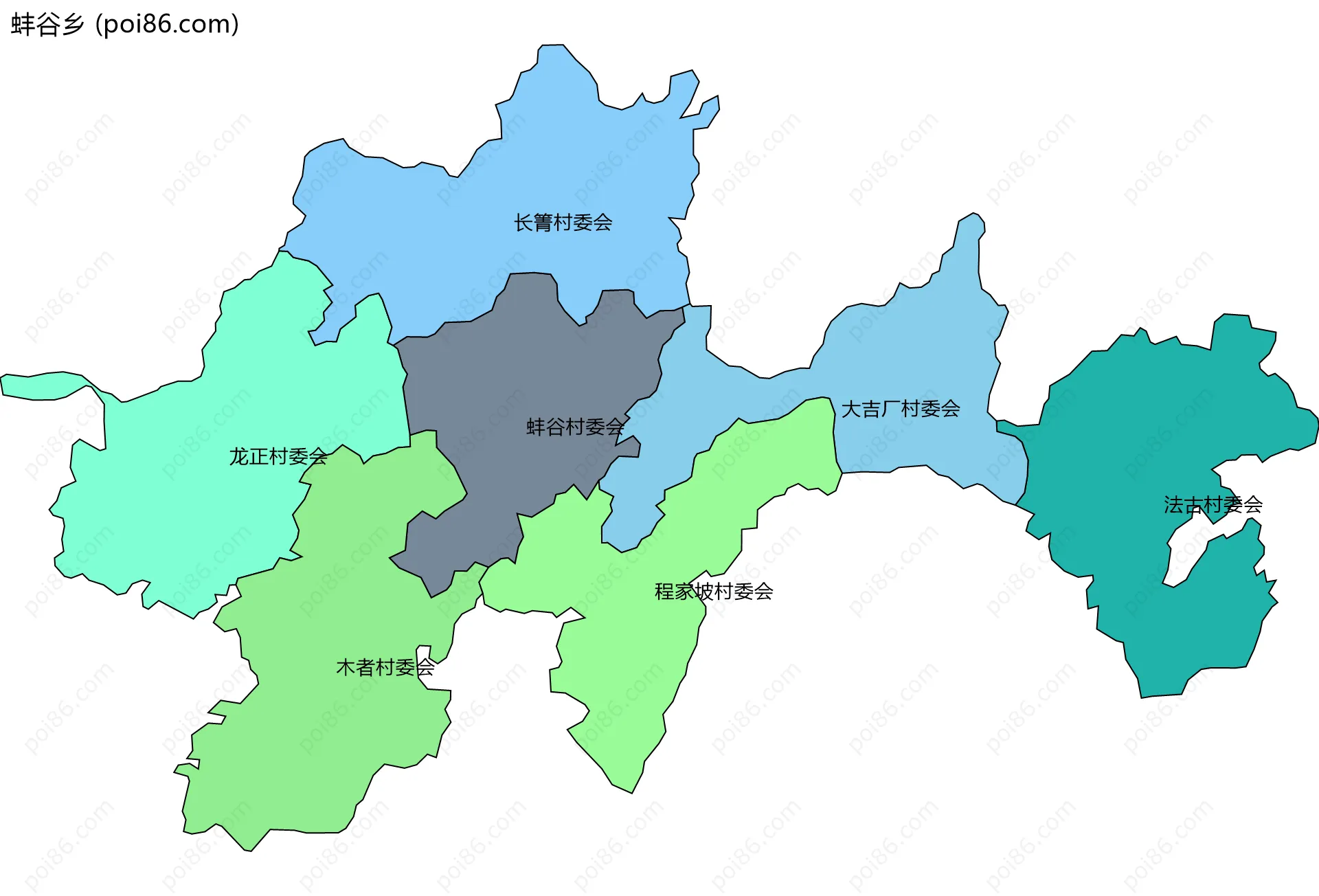 蚌谷乡边界地图(五级行政区划)