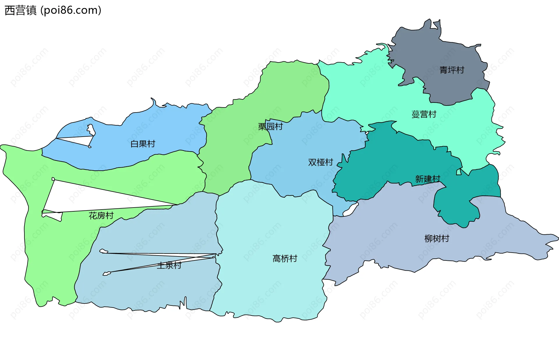 西营镇边界地图(五级行政区划)