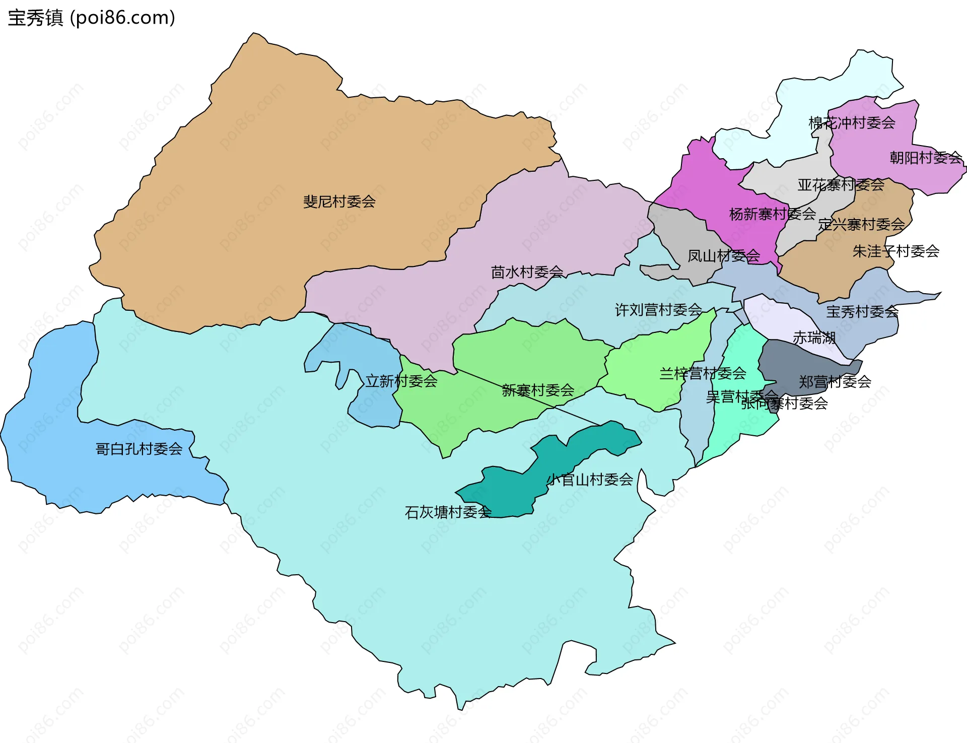 宝秀镇边界地图(五级行政区划)