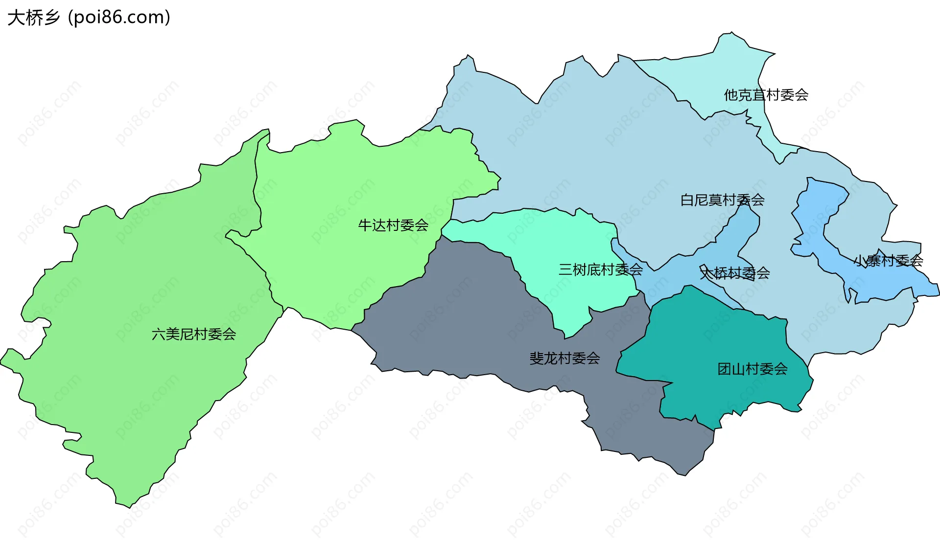 大桥乡边界地图(五级行政区划)