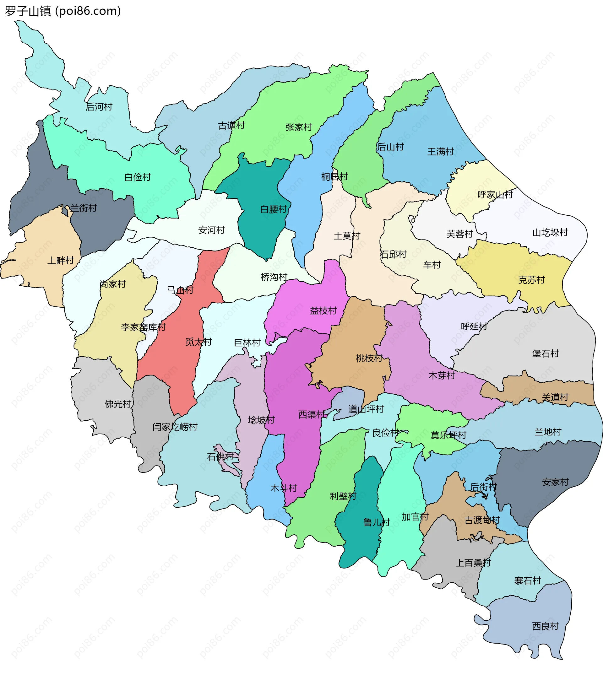 罗子山镇边界地图(五级行政区划)