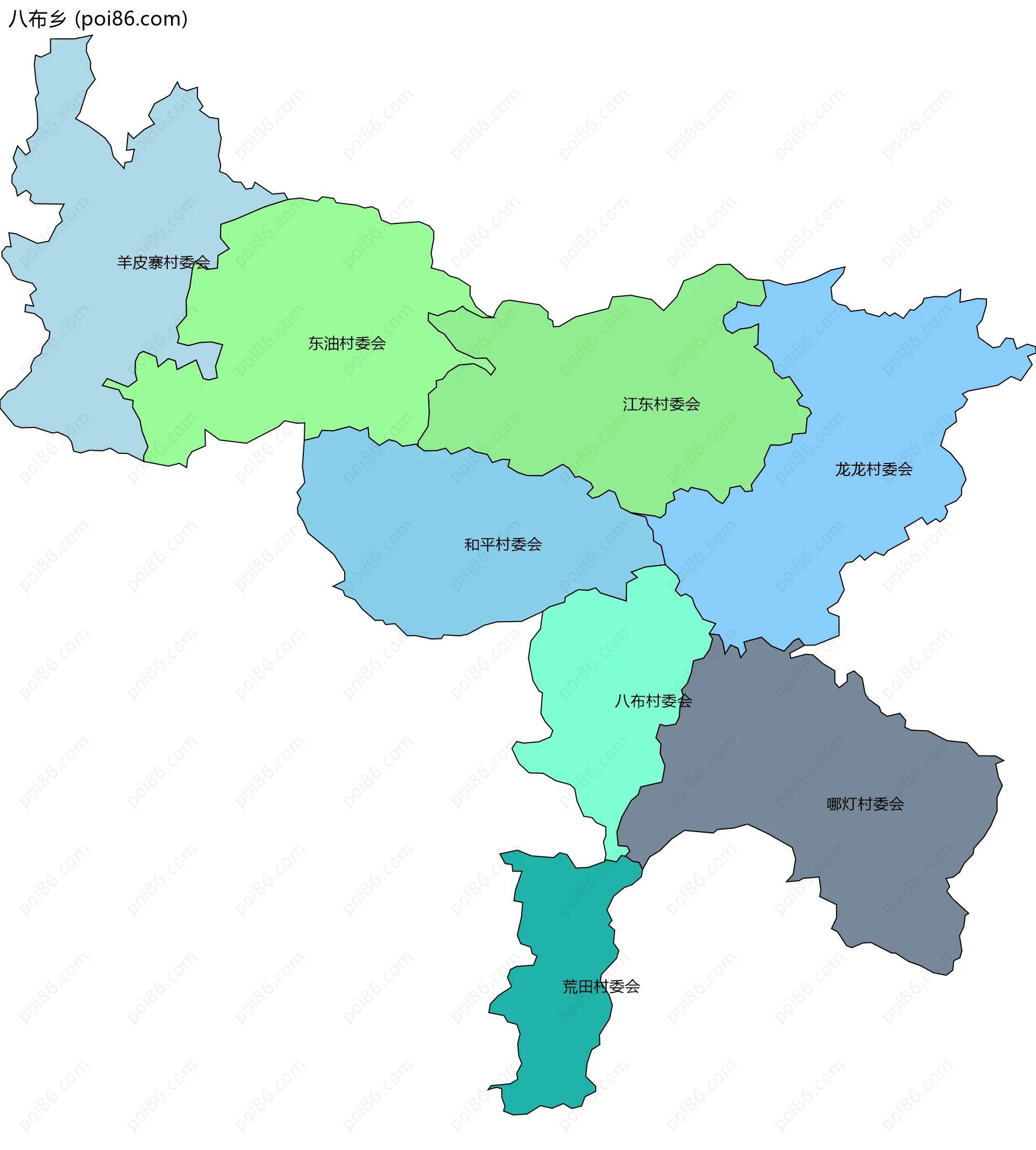 八布乡边界地图(五级行政区划)