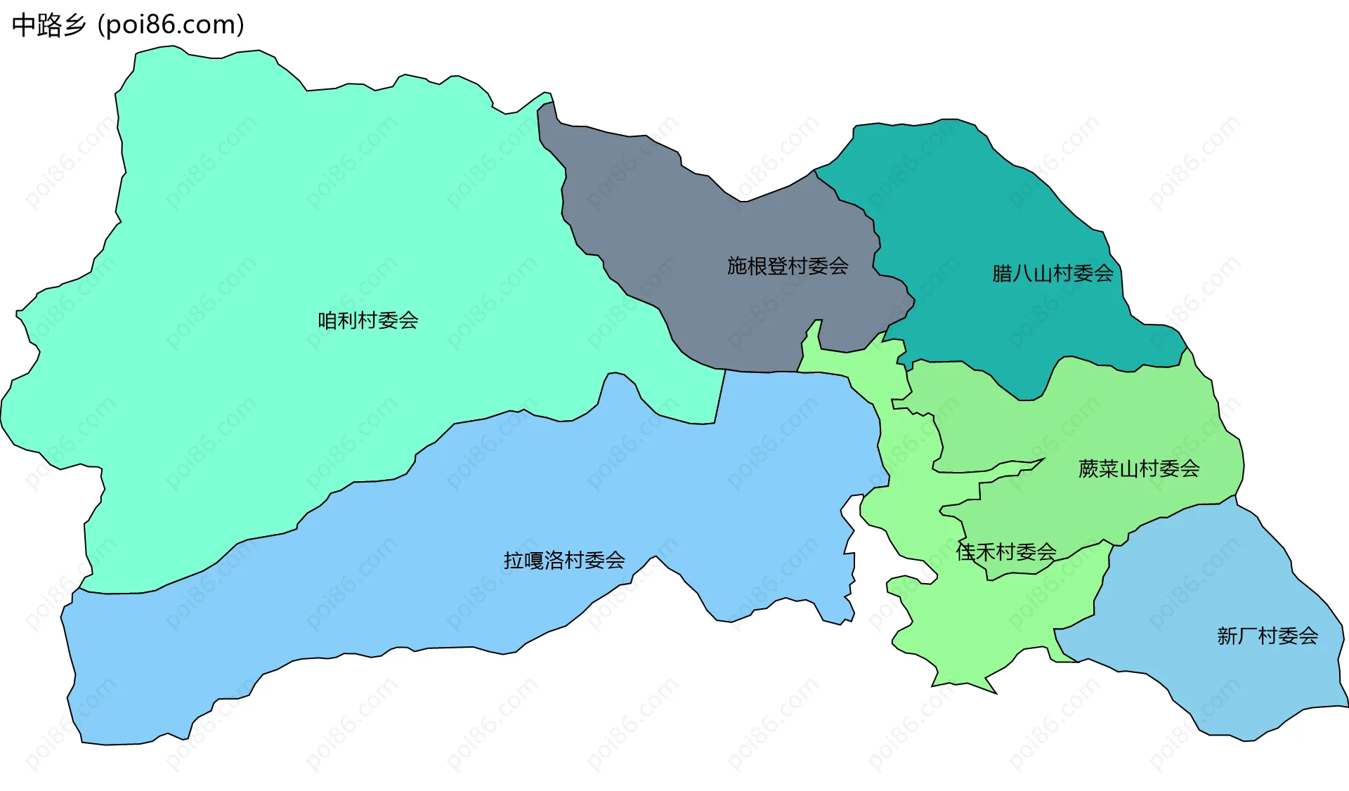 中路乡边界地图(五级行政区划)