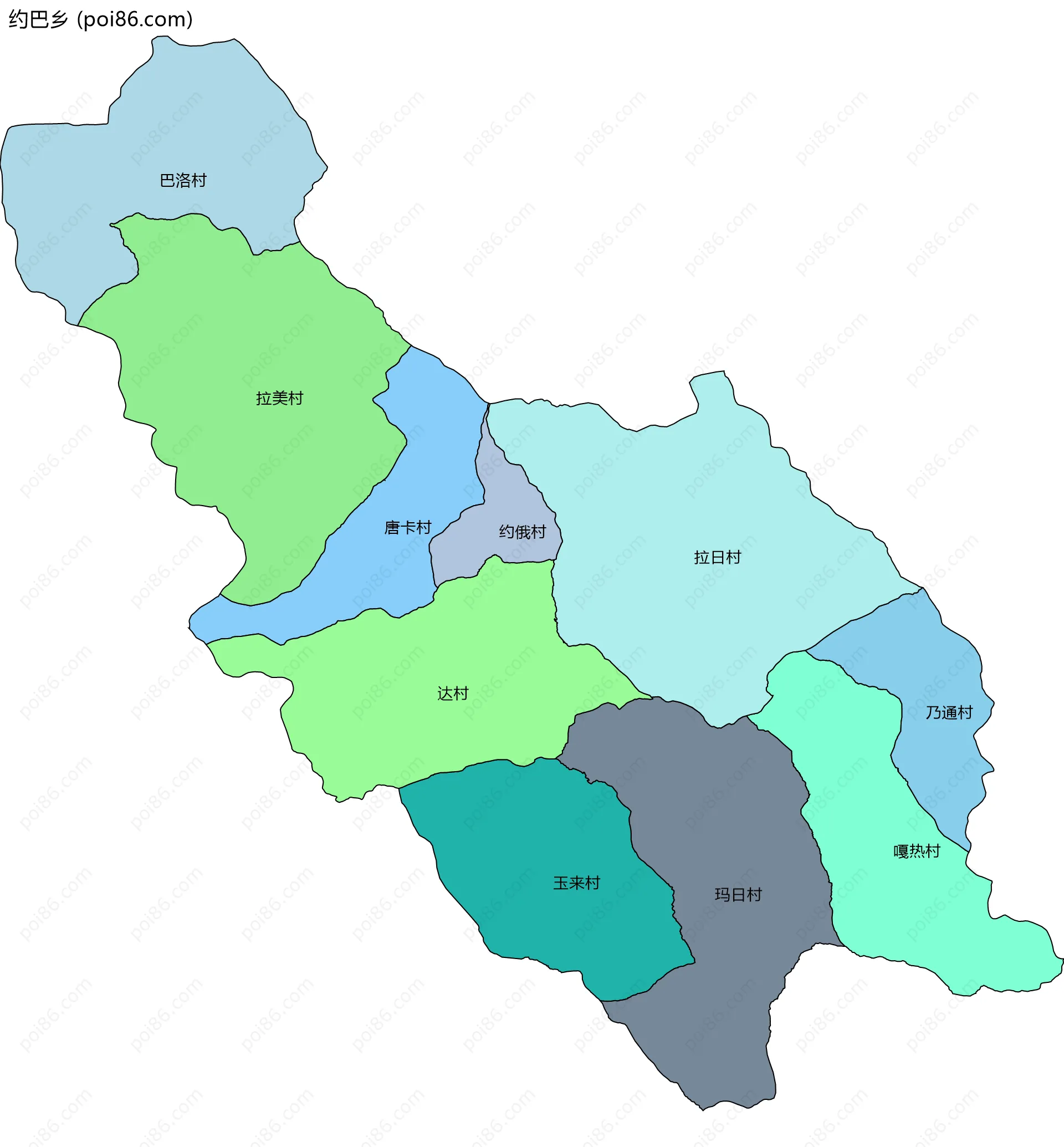 约巴乡边界地图(五级行政区划)