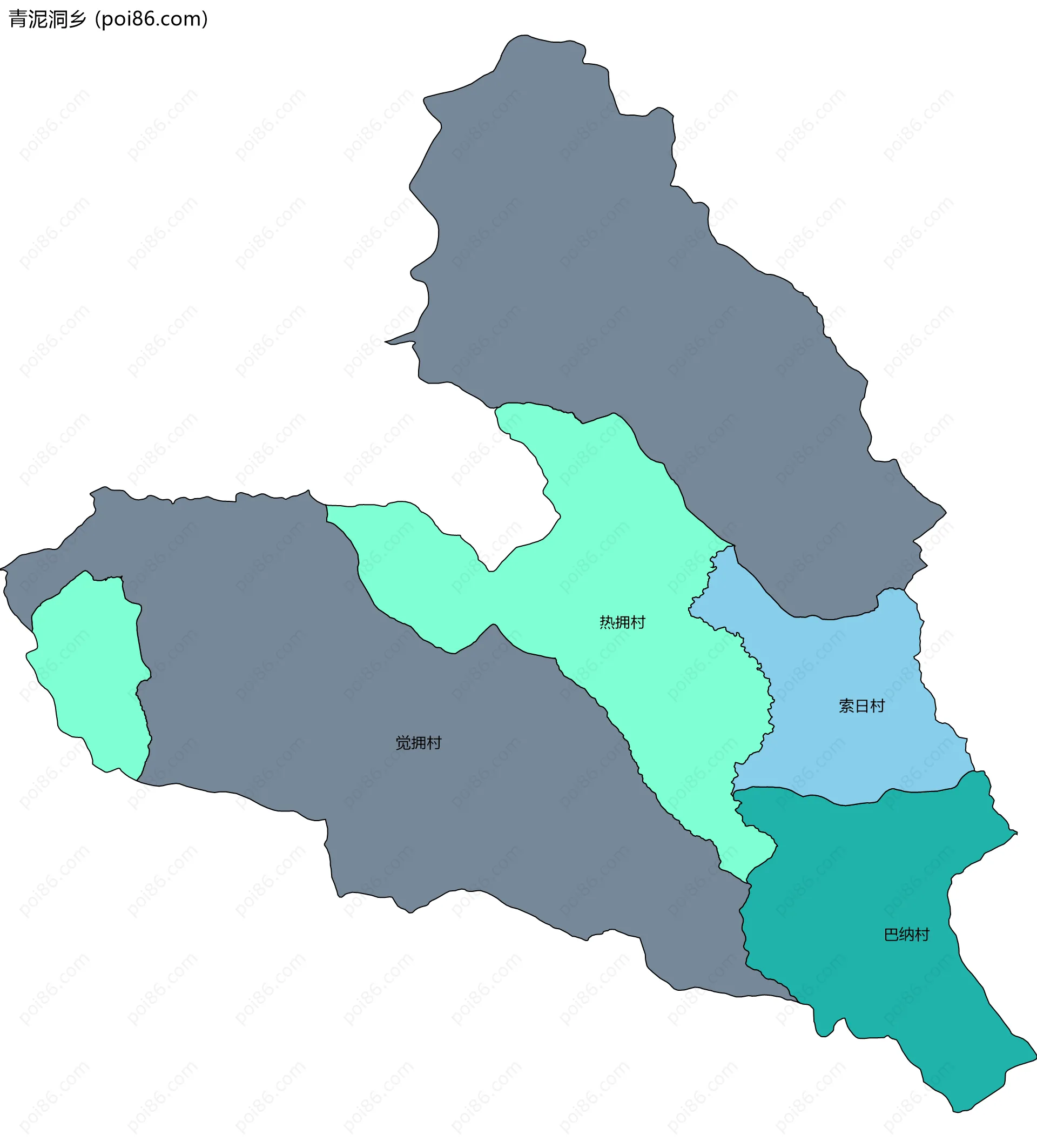 青泥洞乡边界地图(五级行政区划)