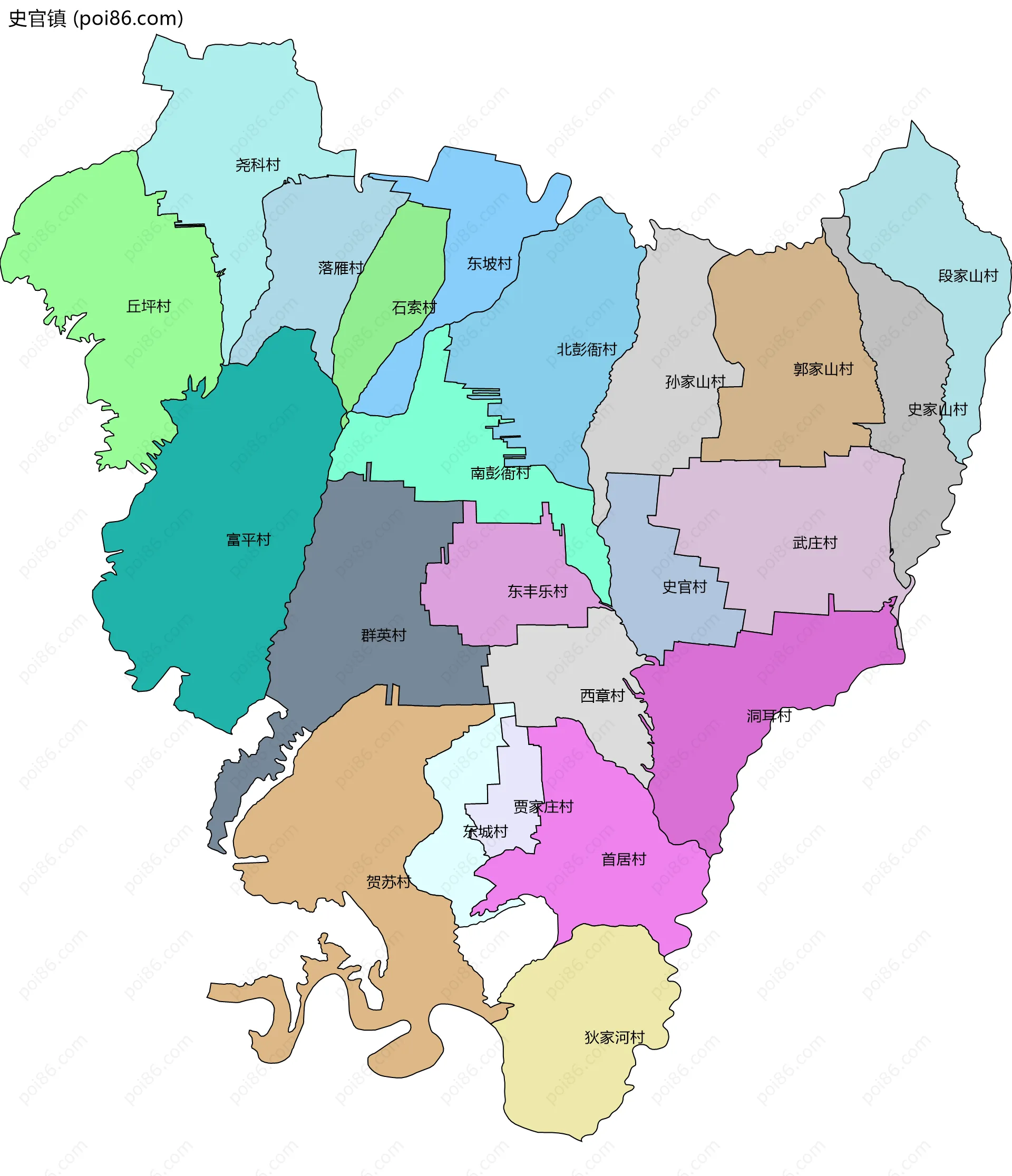 史官镇边界地图(五级行政区划)