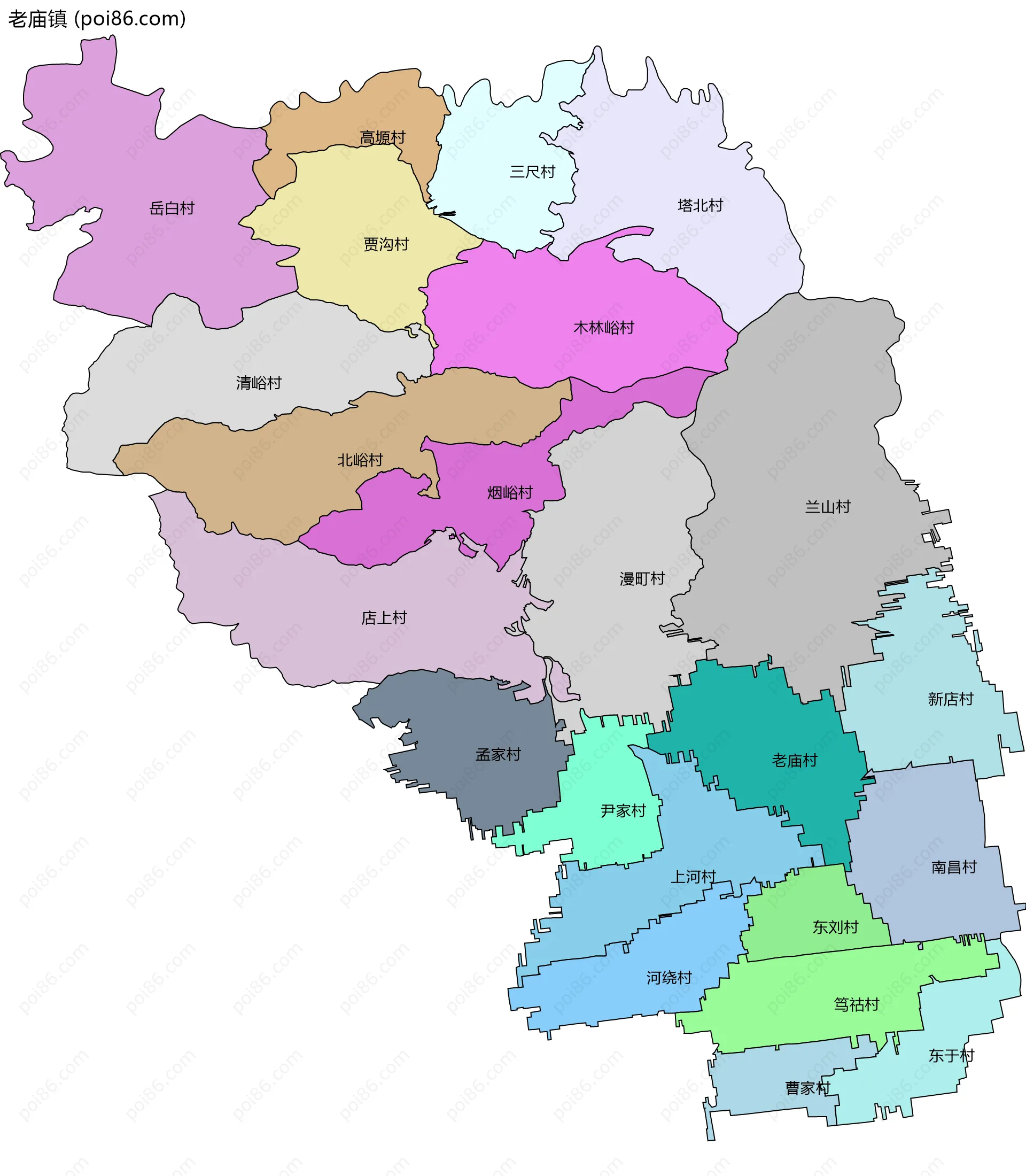 老庙镇边界地图(五级行政区划)