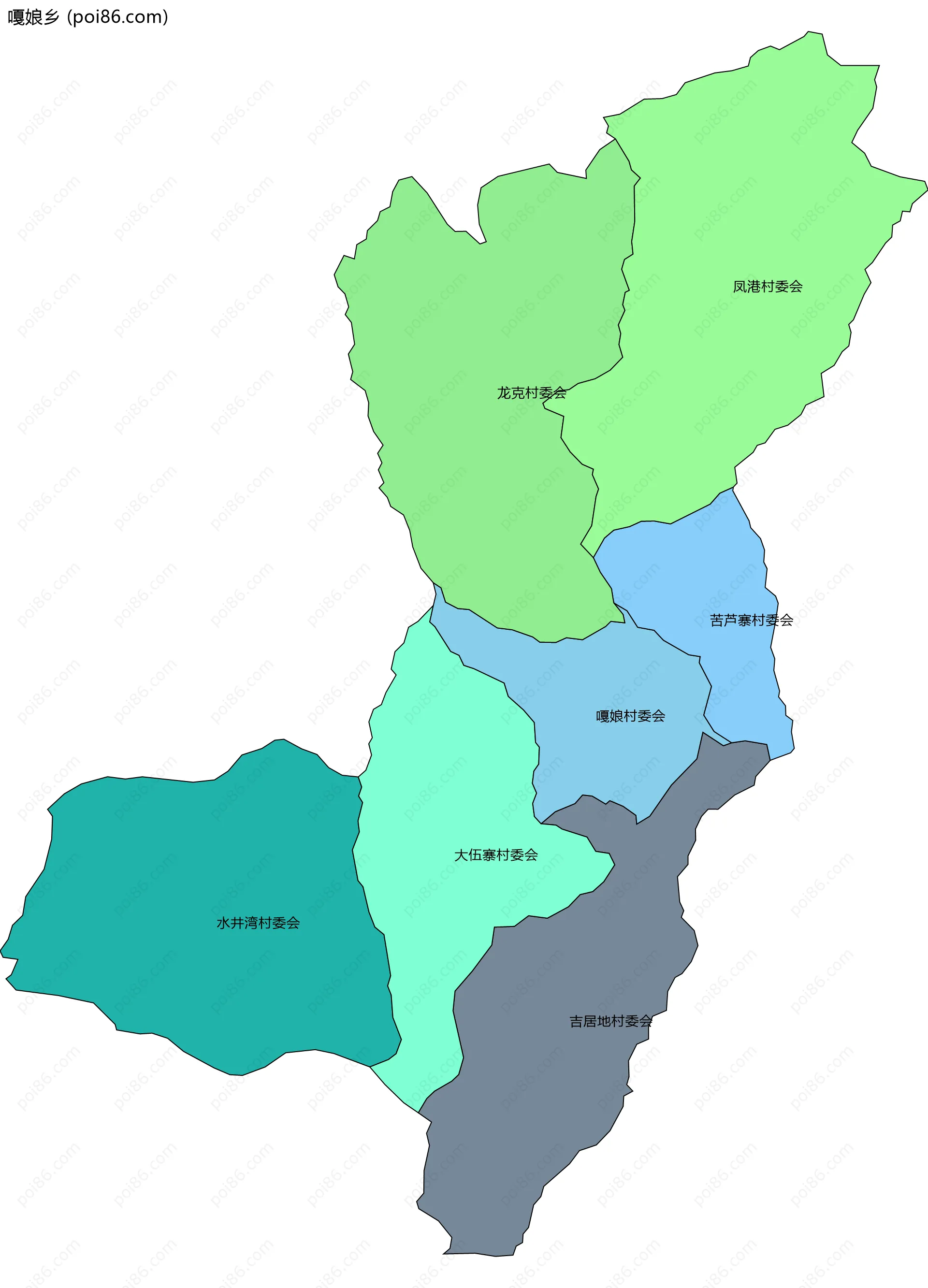 嘎娘乡边界地图(五级行政区划)