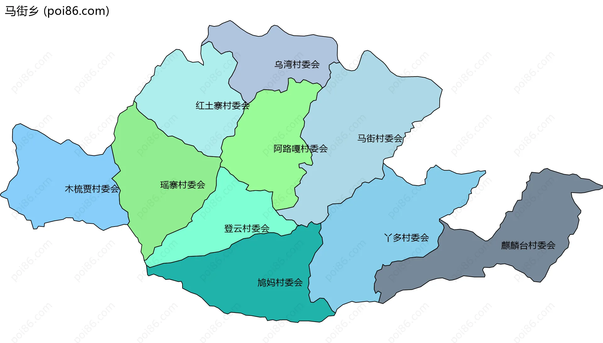 马街乡边界地图(五级行政区划)