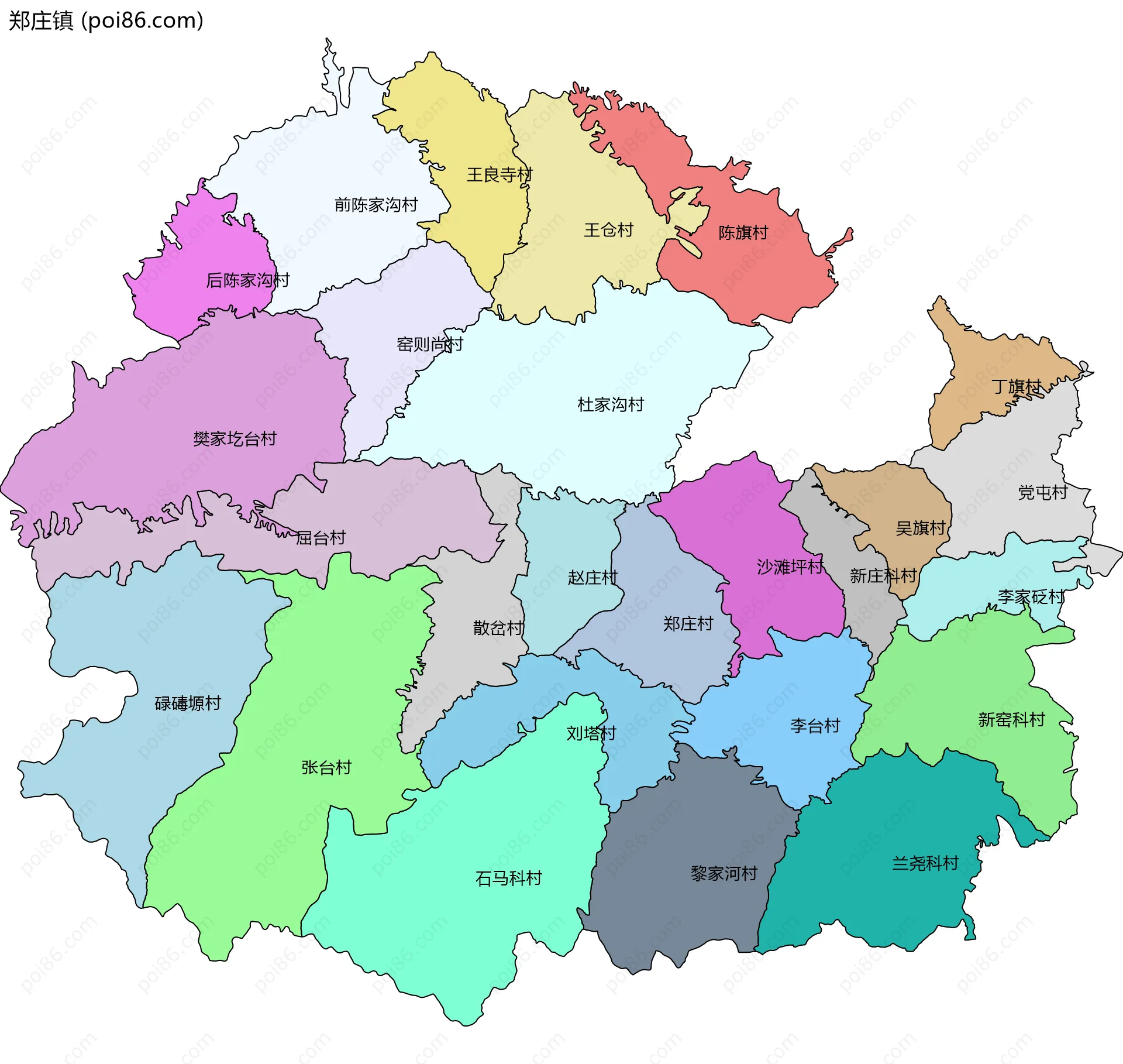 郑庄镇边界地图(五级行政区划)