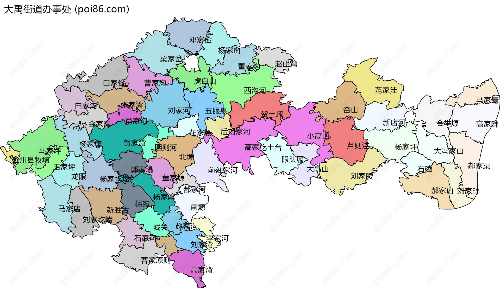 大禹街道办事处边界地图(五级行政区划)